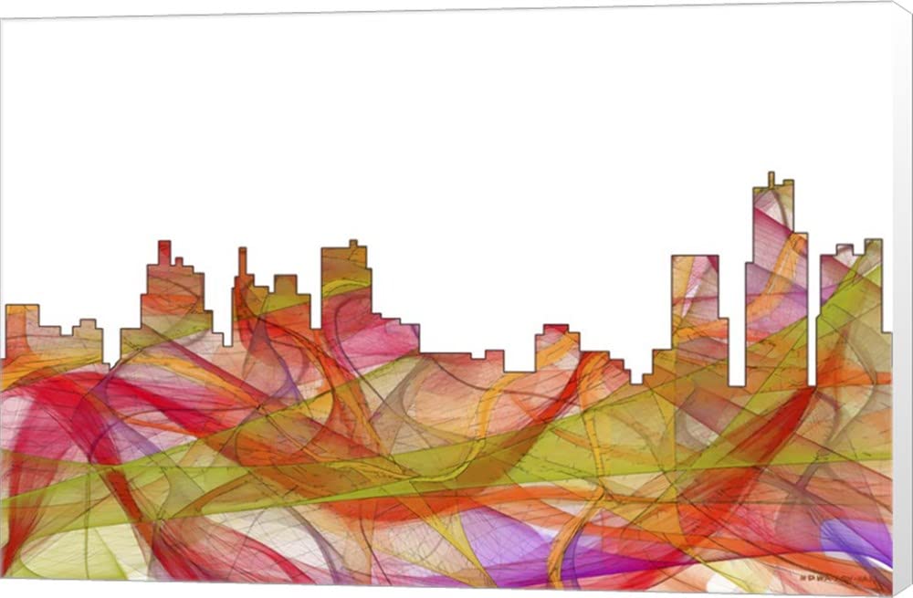 Detroit Michigan Skyline Summer Swirl Canvas Art - 18x12 Inches Museum Wrapped Wall Decor by Marlene Watson - Perfect for Living Room, Bedroom & Office Decor