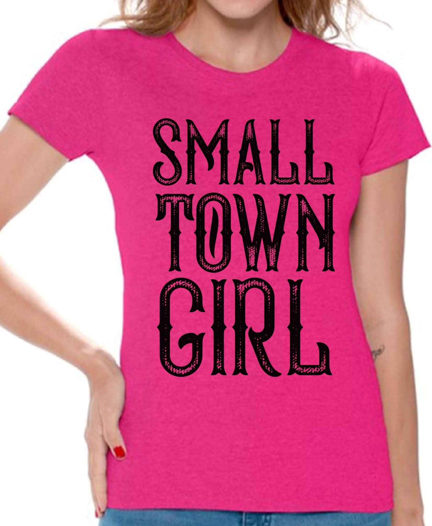 Awkwardstyles Women's Small Town Girl Graphic Tee - Vintage Country Style Cotton T-Shirt with Free Bookmark - Perfect for Casual Wear, Country Concerts & Rural Lifestyle