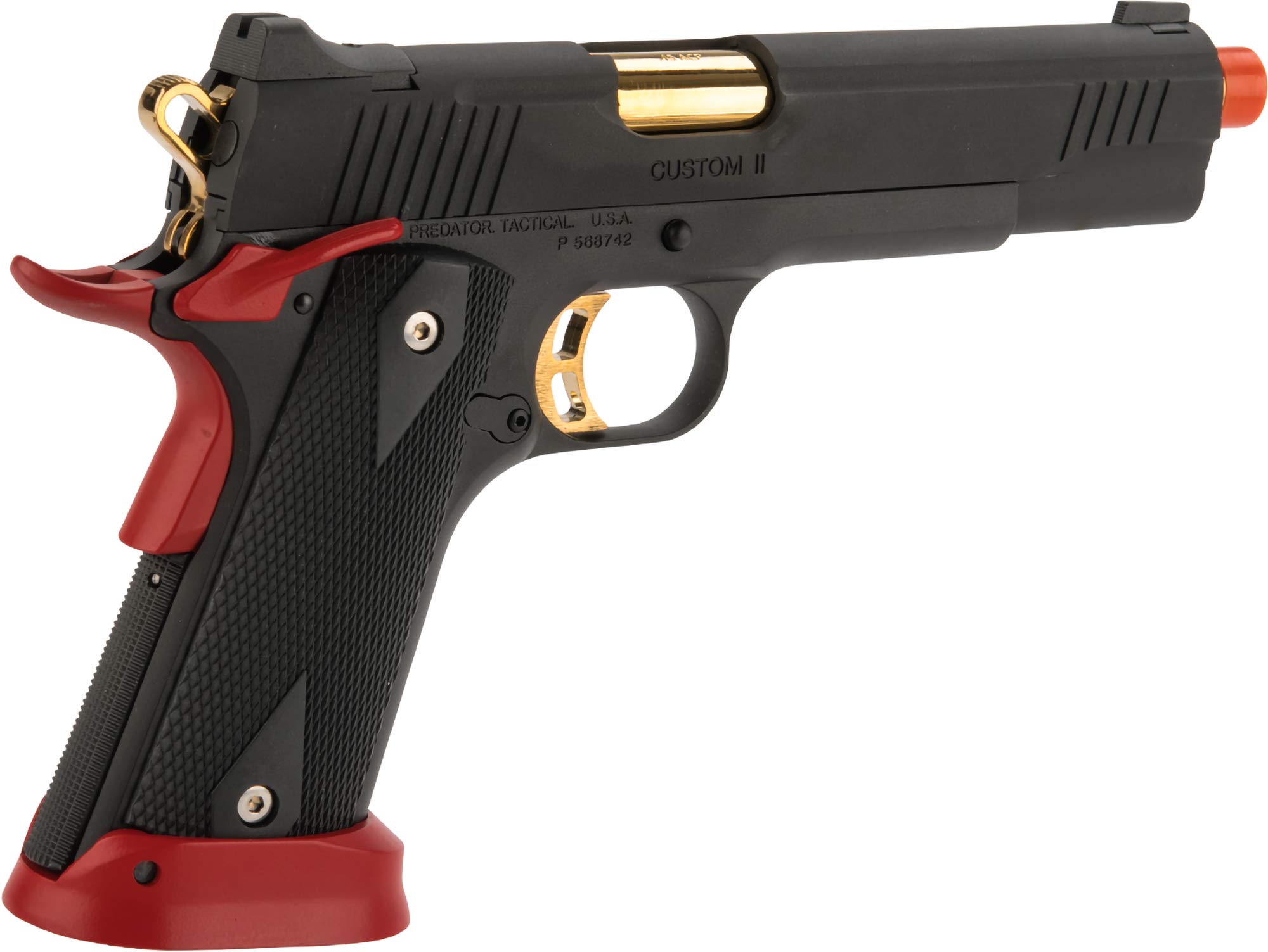 King Arms Predator Tactical Iron Shrike CO2 Gas Blowback Airsoft 1911 Pistol - Red | Realistic Airsoft Gun for Tactical Training & Competitive Shooting