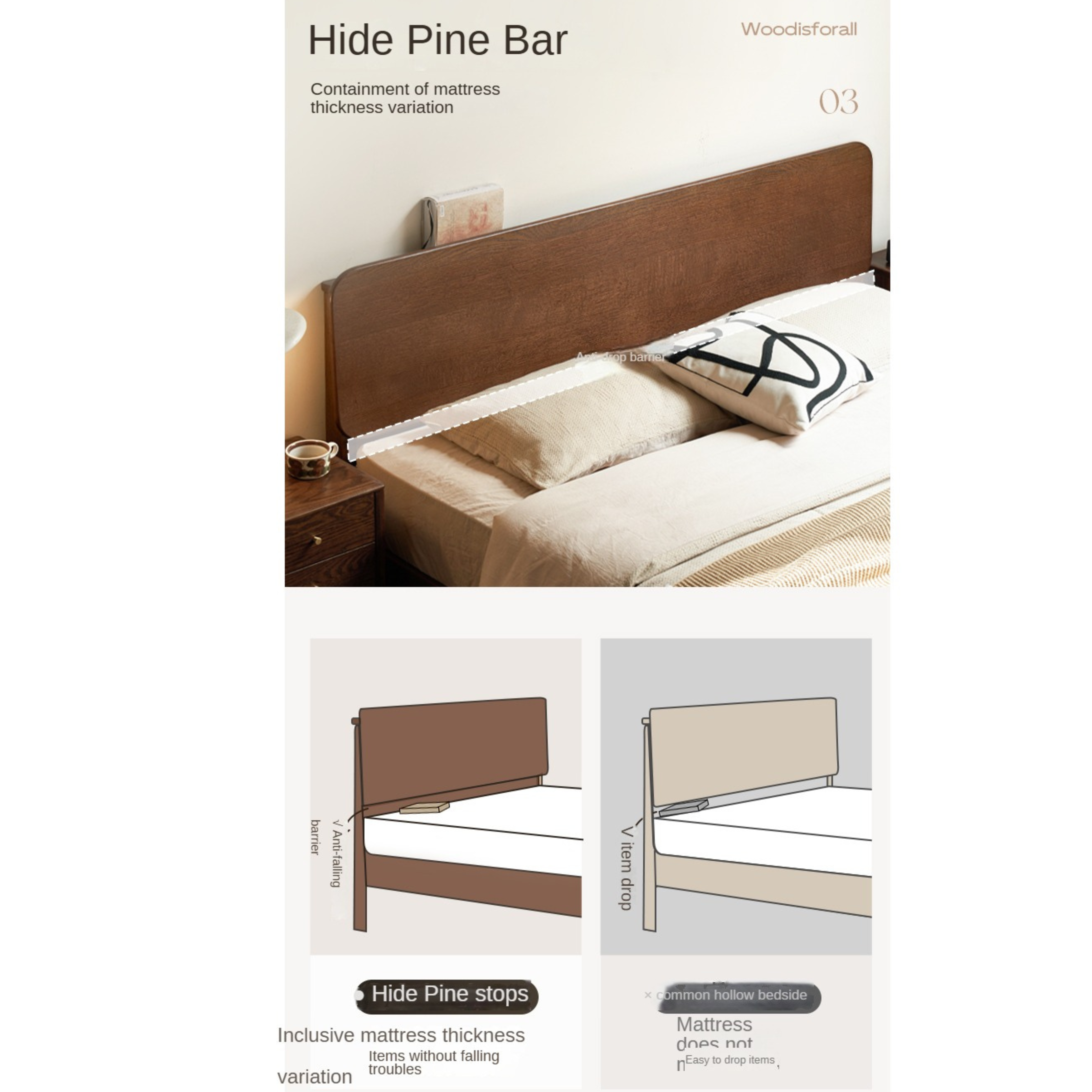 Solid Oak Wood Nordic Modern Bed - Minimalist Scandinavian Style Bedroom Furniture for Home Decor & Cozy Sleeping