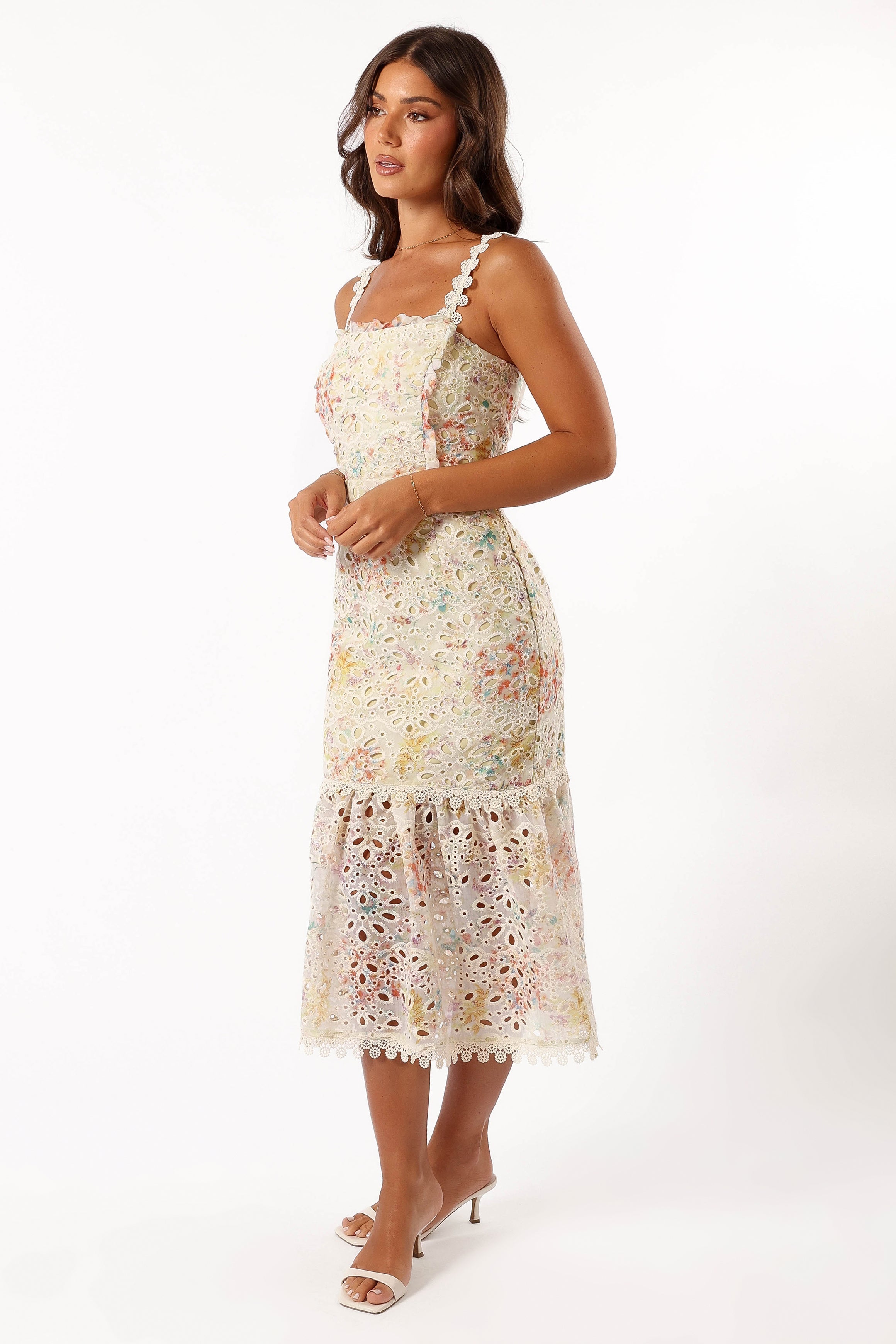 Isla Floral Midi Dress - Lime Multi Color Floral Print Summer Dress for Women | Beach Wedding, Vacation, Party Outfit