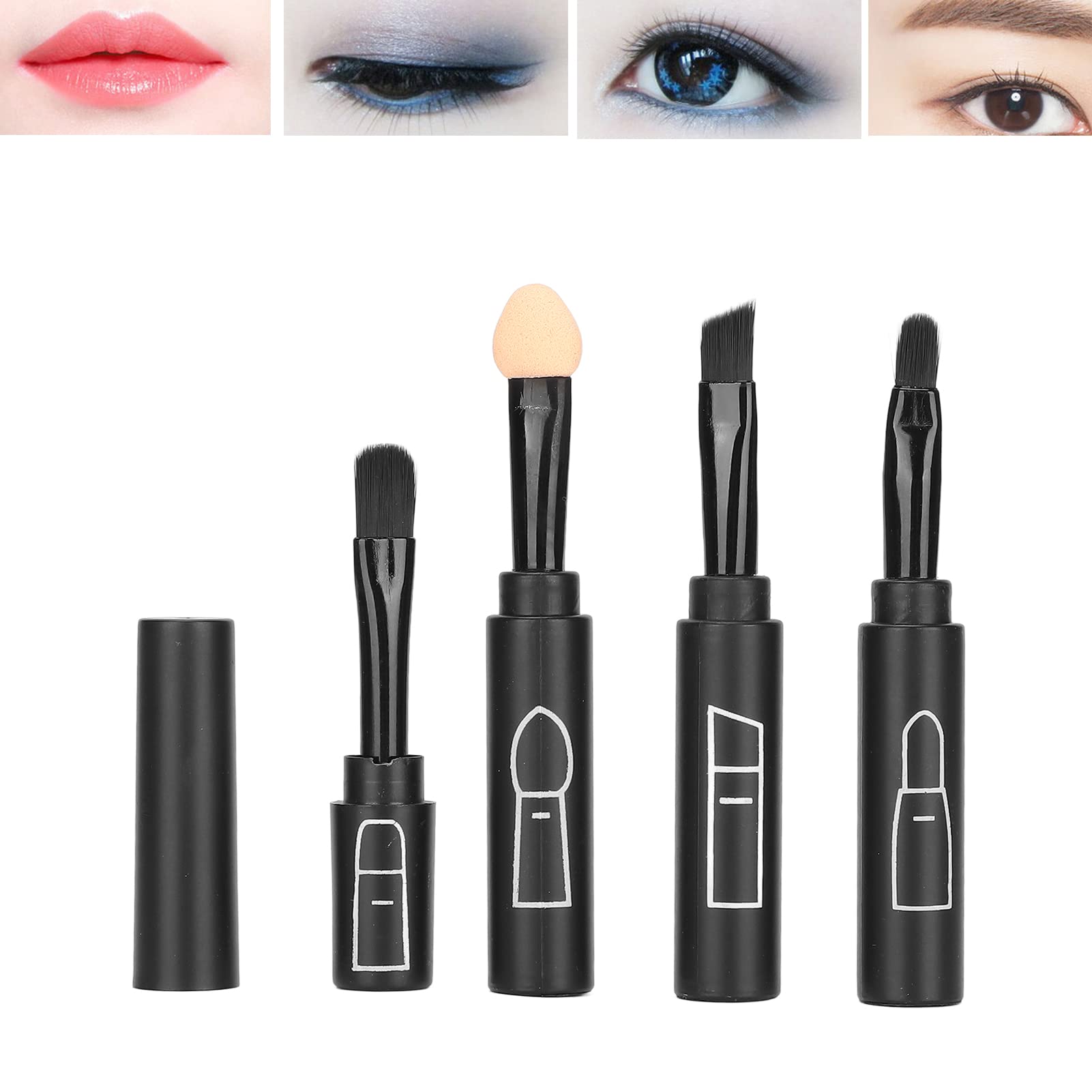 4 in 1 Retractable Makeup Brush Set - Portable Telescopic Lip, Eyebrow & Eyeshadow Brushes for Travel (Black) | Perfect for On-the-Go Touch Ups & Professional Makeup Application