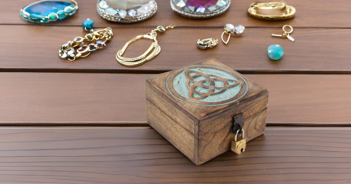 Handmade Wooden Jewelry Box with Lock & Key - Decorative Keepsake Storage Organizer for Rings, Necklaces & Watches | Birthday, Housewarming & Anniversary Gift Idea (Blue Wash Finish) | Perfect for Bedroom Vanity, Travel & Jewelry Display