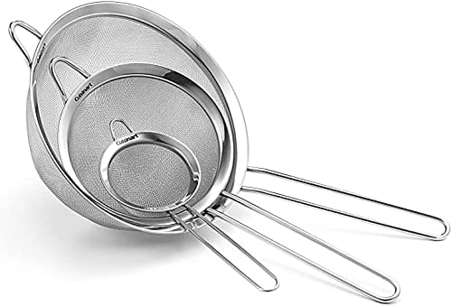 Cuisinart CTG 00 3MS Set of 3 Fine Mesh Strainers, Stainless Steel Kitchen Sieves for Cooking, Baking & Straining - Perfect for Pasta, Tea, and Purees
