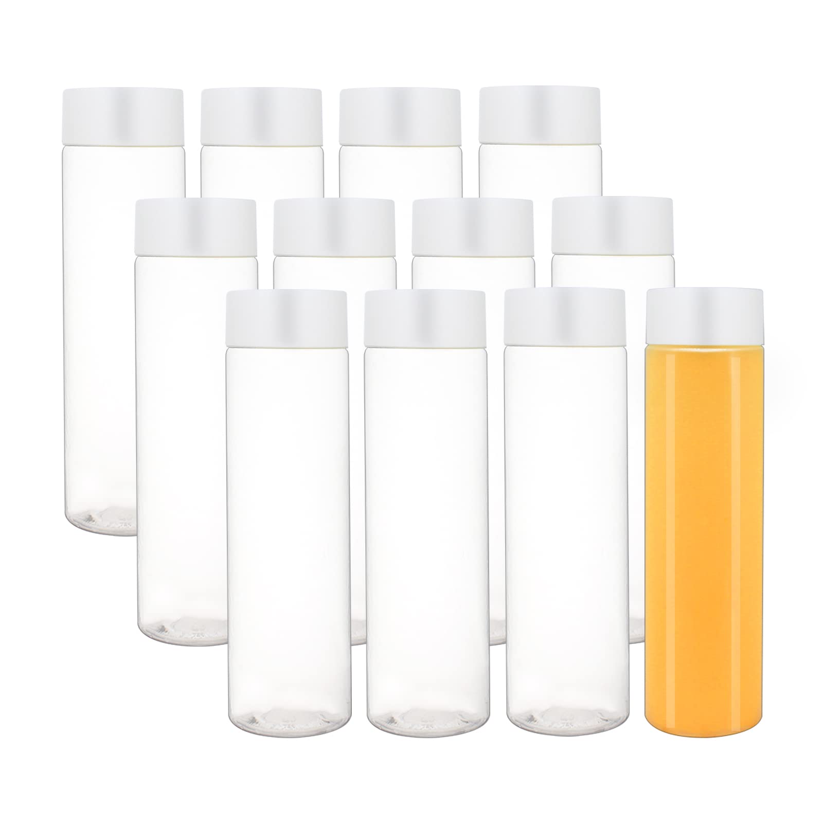 12 Pack 13.6 OZ (400 ml) Clear PET Plastic Juice Bottles with White Caps - Reusable Bulk Beverage Containers for Juice, Milk, Smoothies - Perfect for Home, Restaurant, and Commercial Use
