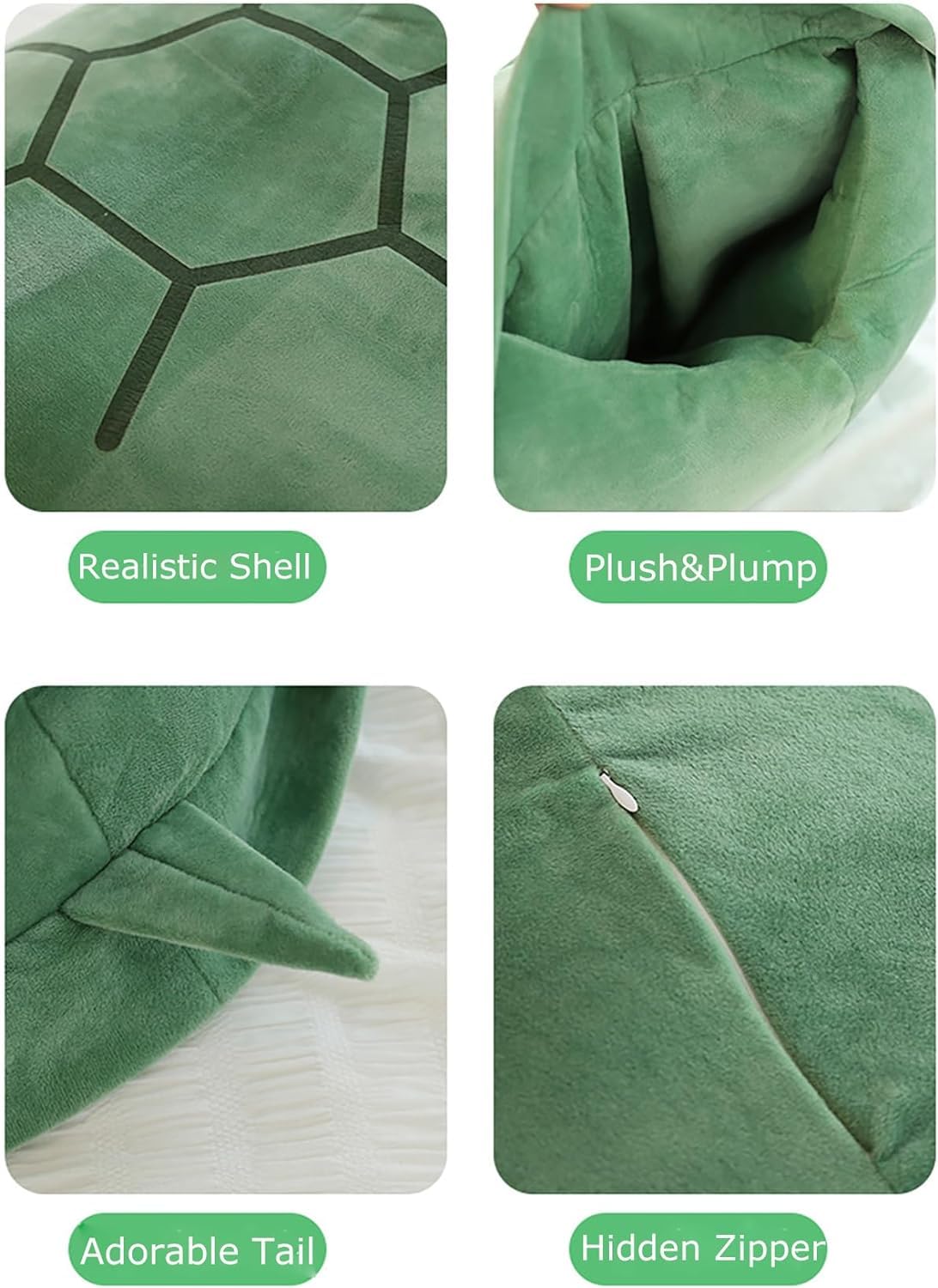 Multifunctional Giant Wearable Turtle Shell Pillow - Funny Removable Couch Cushion (Green, 160cm/63in) for Home Decor, Cosplay & Relaxation