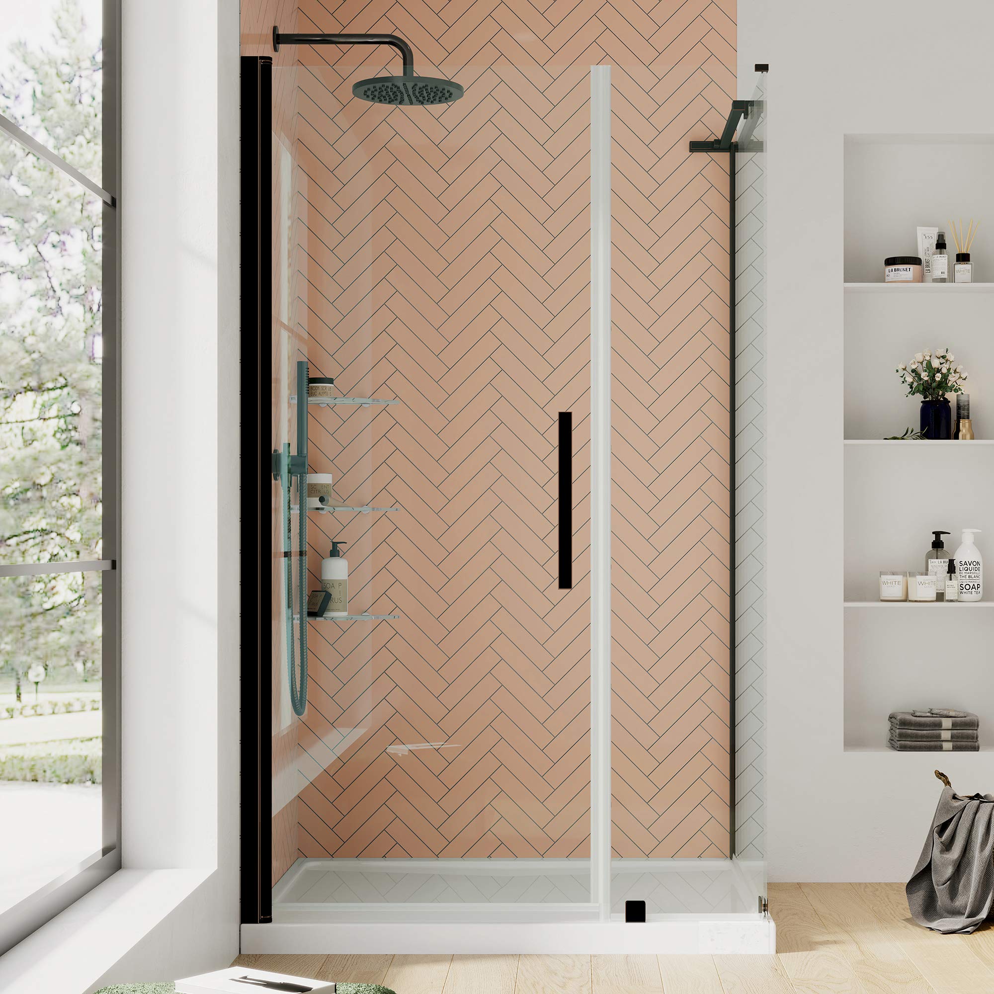 OVE Decors Pasadena Frameless Corner Pivot Shower Door 48
