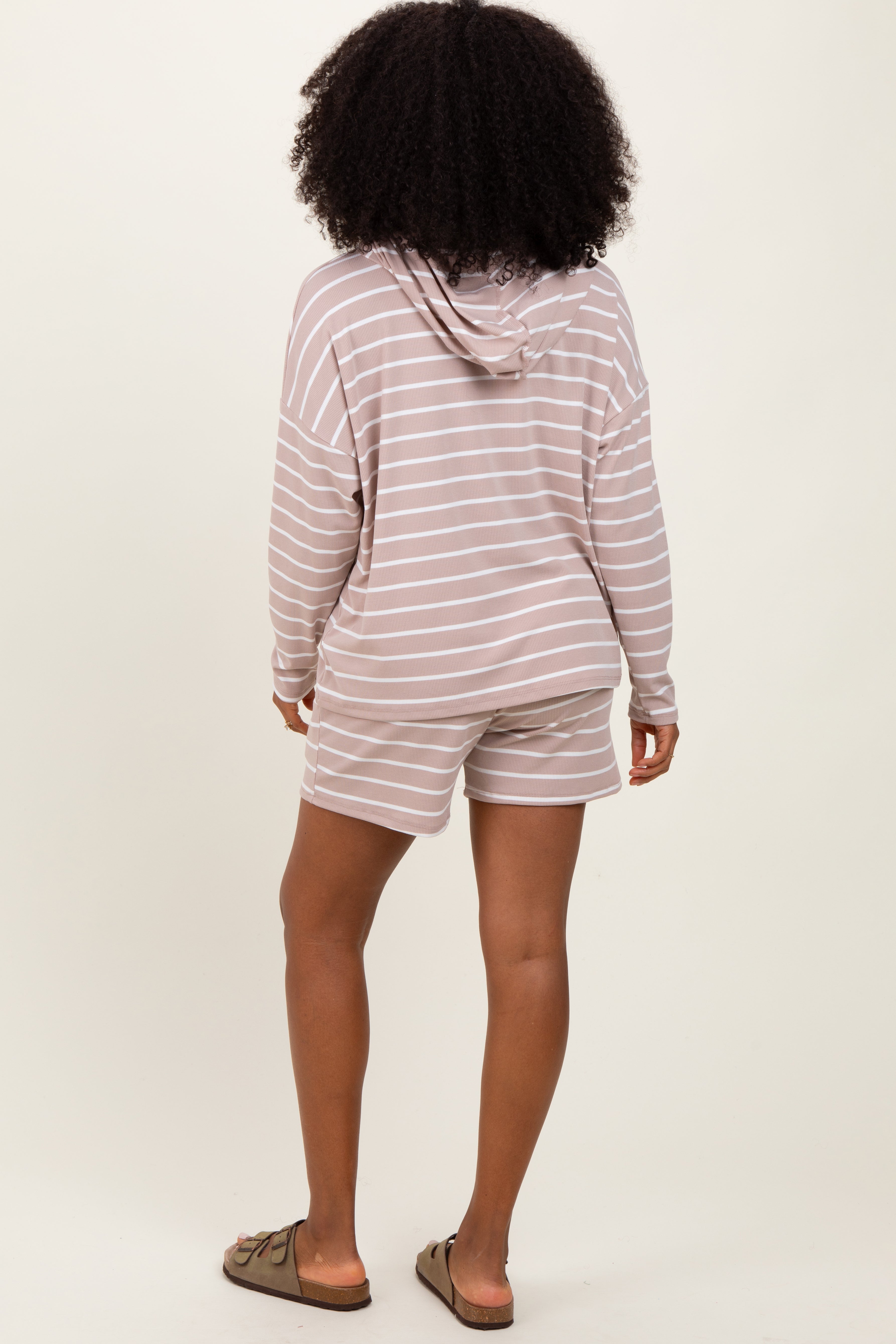 Beige Cozy Striped Ribbed Two Piece Lounge Set - Soft Comfortable Outfit for Women - Perfect for Home Relaxation, Yoga & Casual Wear