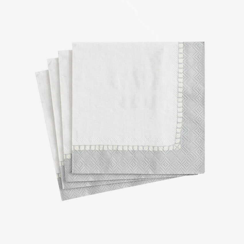 Caspari Premium Linen Border Paper Napkins - Elegant Disposable Dinner Napkins for Parties, Weddings & Formal Events