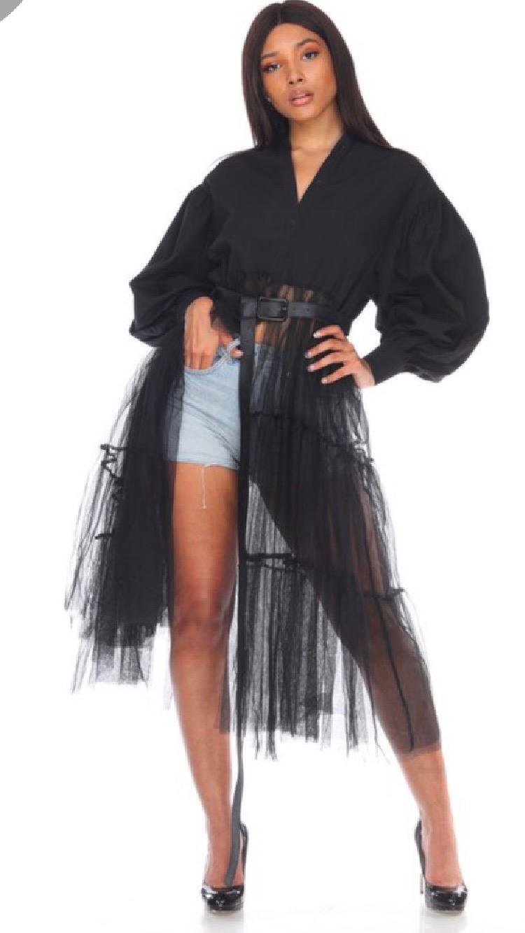 Elegant Black Button Front Tulle Blouse for Women - Perfect for Parties, Weddings & Evening Events