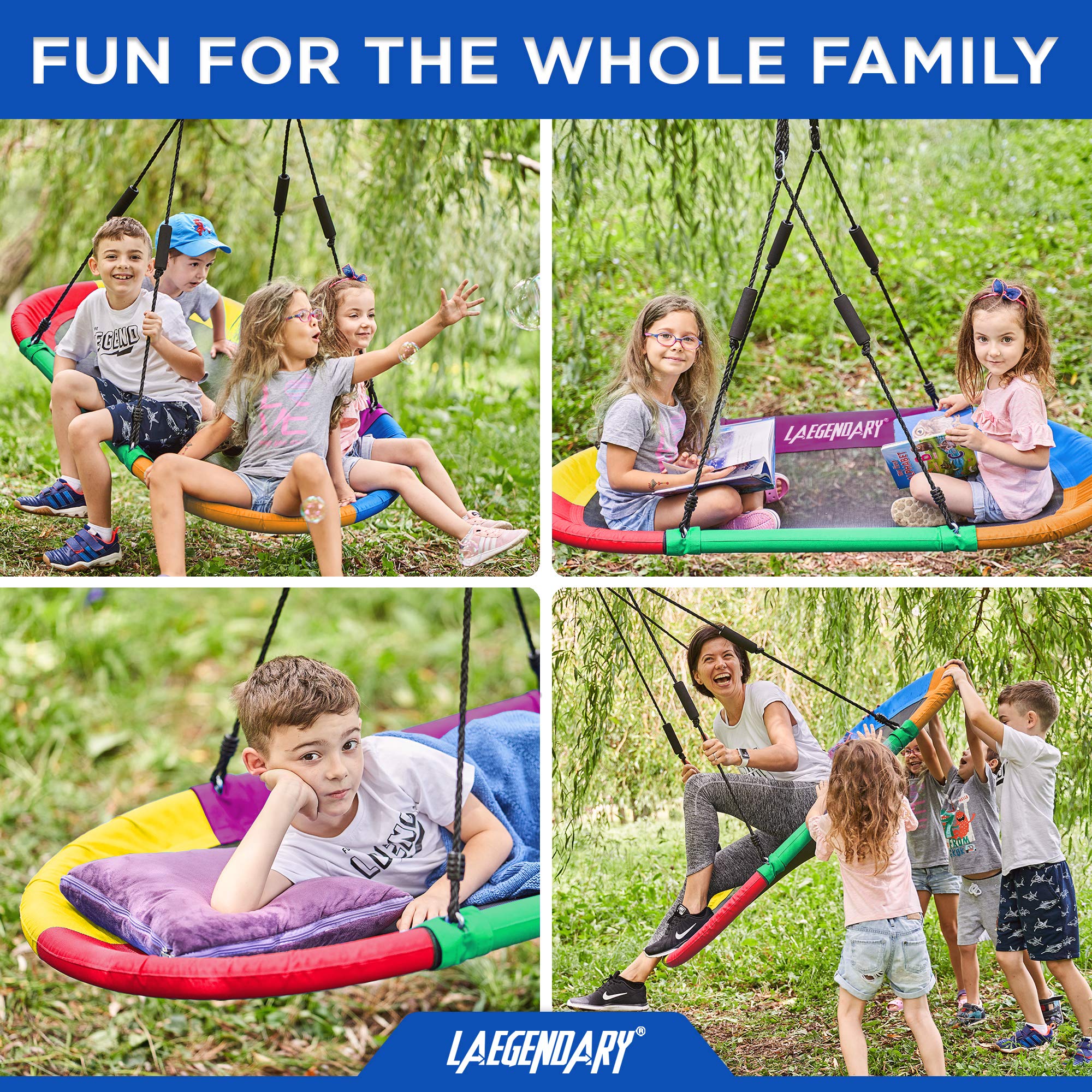LÆGENDARY 60 Inch Round Saucer Swing for Kids and Adults - Outdoor Tree Swing for Backyard, Garden, Park & Playground Fun - Durable Hanging Hammock Chair for Relaxation & Play