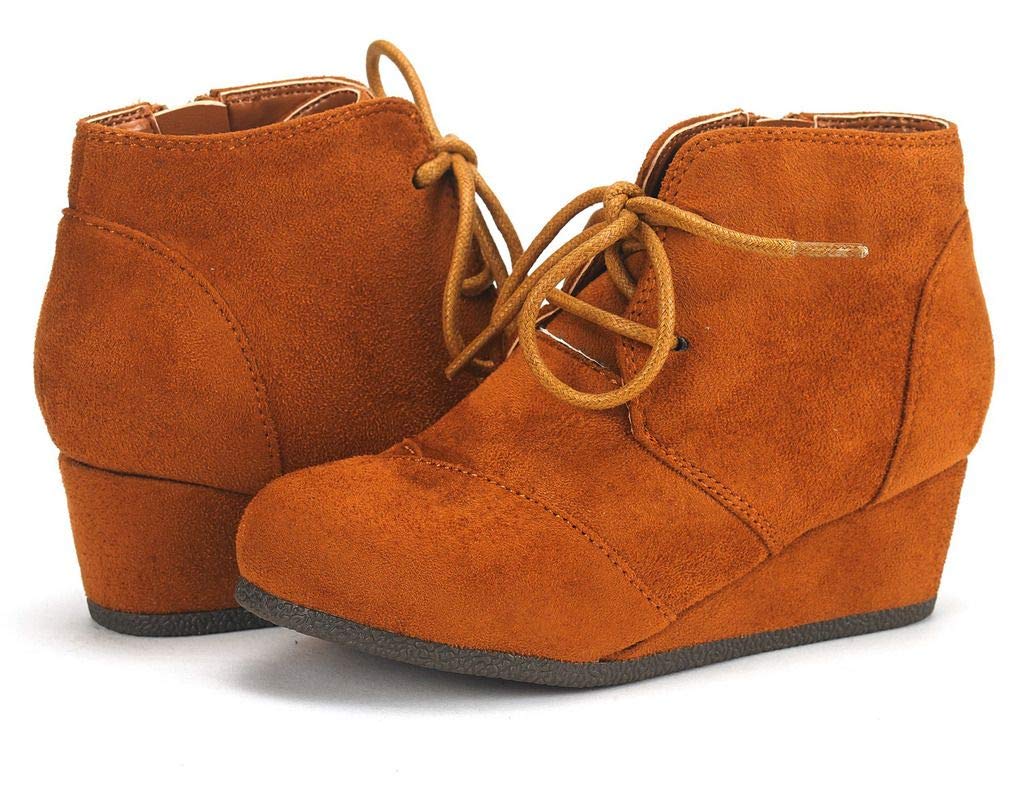 DREAM PAIRS Girls Low Wedge Heel Booties with Side Zipper - Ankle Boots for Toddler, Little Kid & Big Kid - Perfect for School, Parties & Everyday Wear