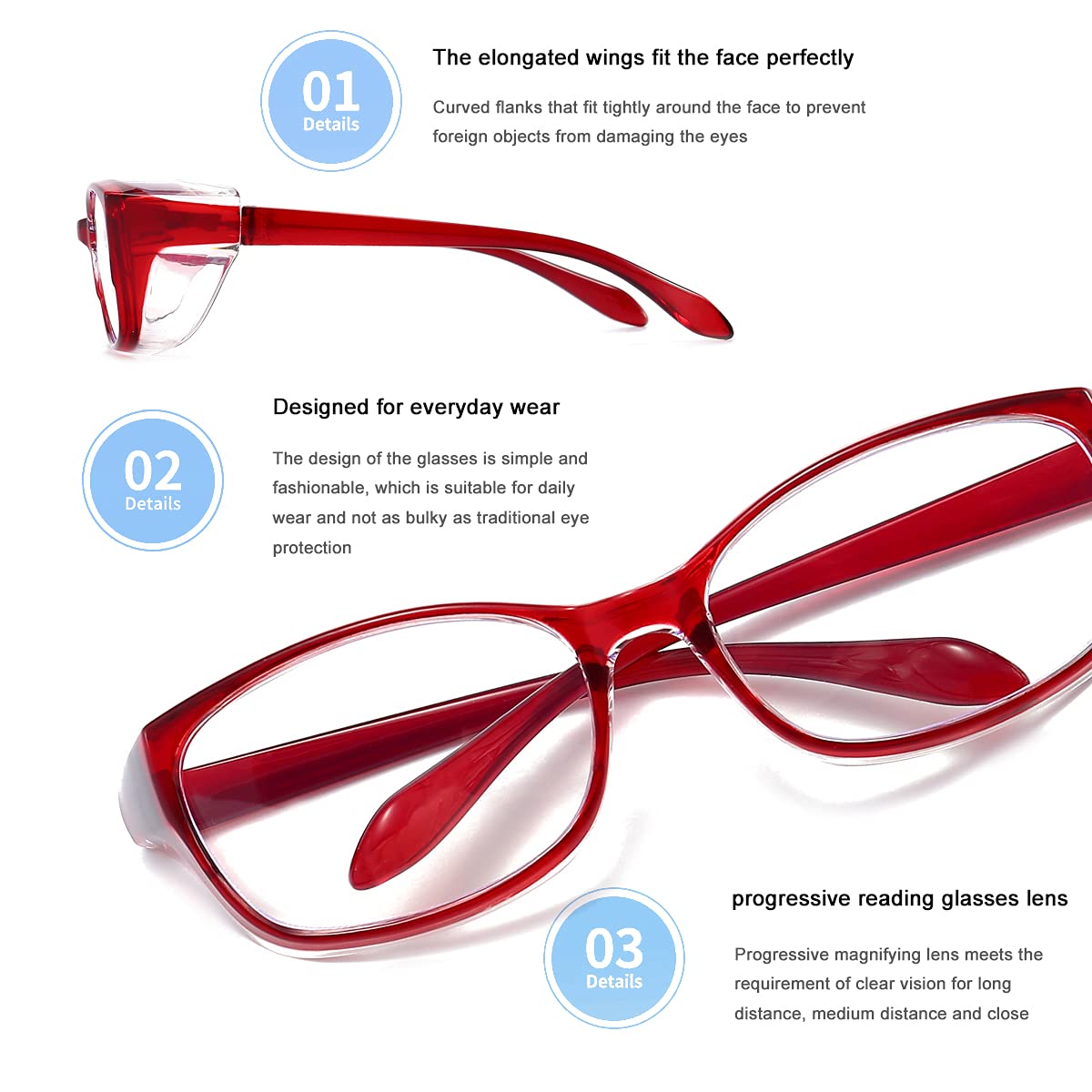 Dollger Safety Reading Glasses with 1.0 1.5 2.0 Magnification - Anti-Fog, Blue Light Blocking, Progressive Multifocal Lenses for Computer Work, DIY Projects & Outdoor Activities
