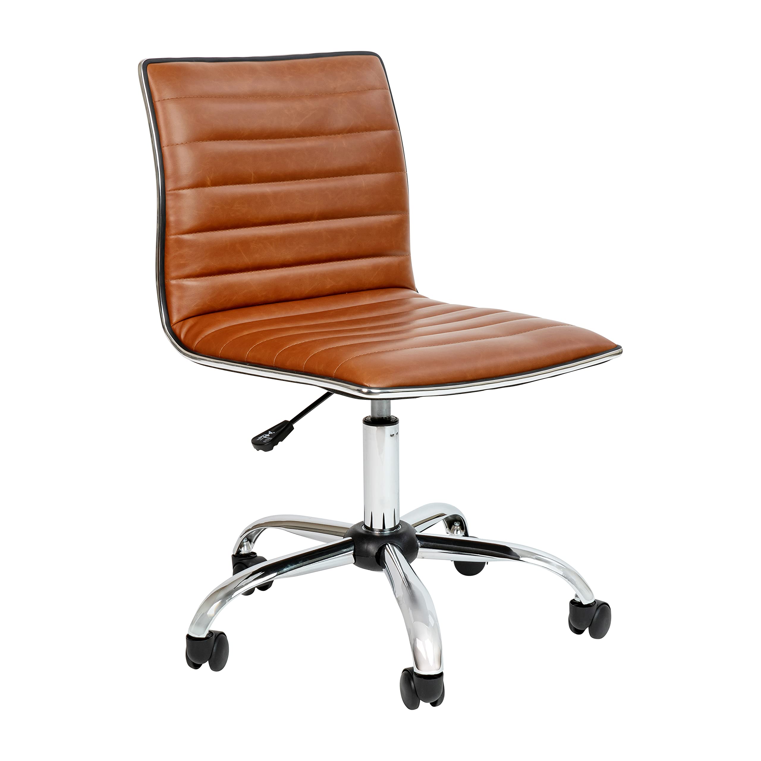 Flash Furniture Alan Office Task Chair - Brown Vinyl Ergonomic Desk Chair with Chrome Frame, Armless Design, Ribbed Back Support & Comfortable Seat for Home Office, Study or Workspace - Perfect for Long Hours Computer Work & Conference Rooms