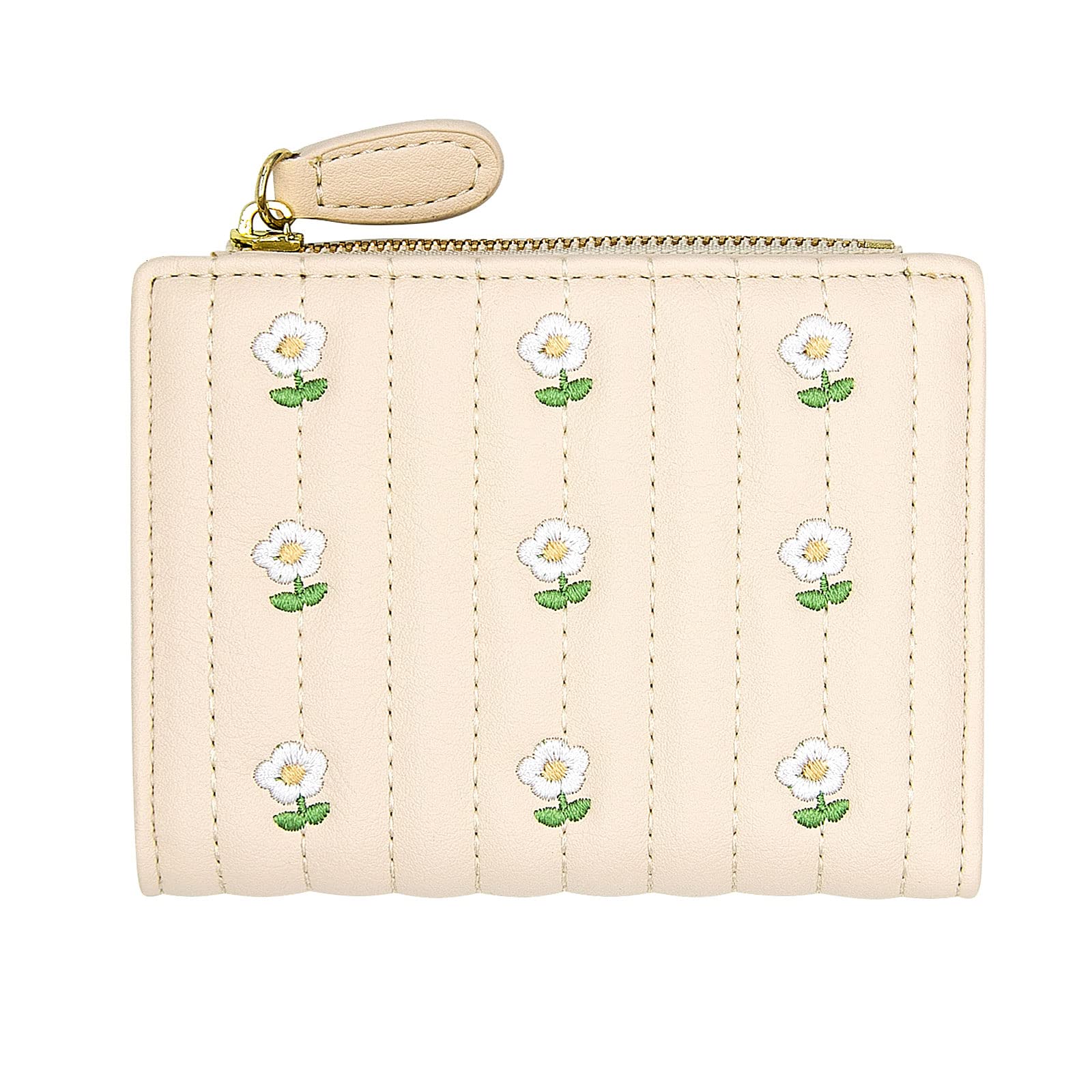 LJCZKA Small RFID Blocking PU Leather Wallet for Women - Cute Slim Card Holder with Flower Design for Girls, Coin & Cash Purse (White) | Perfect for Everyday Use, Travel & Gift Giving