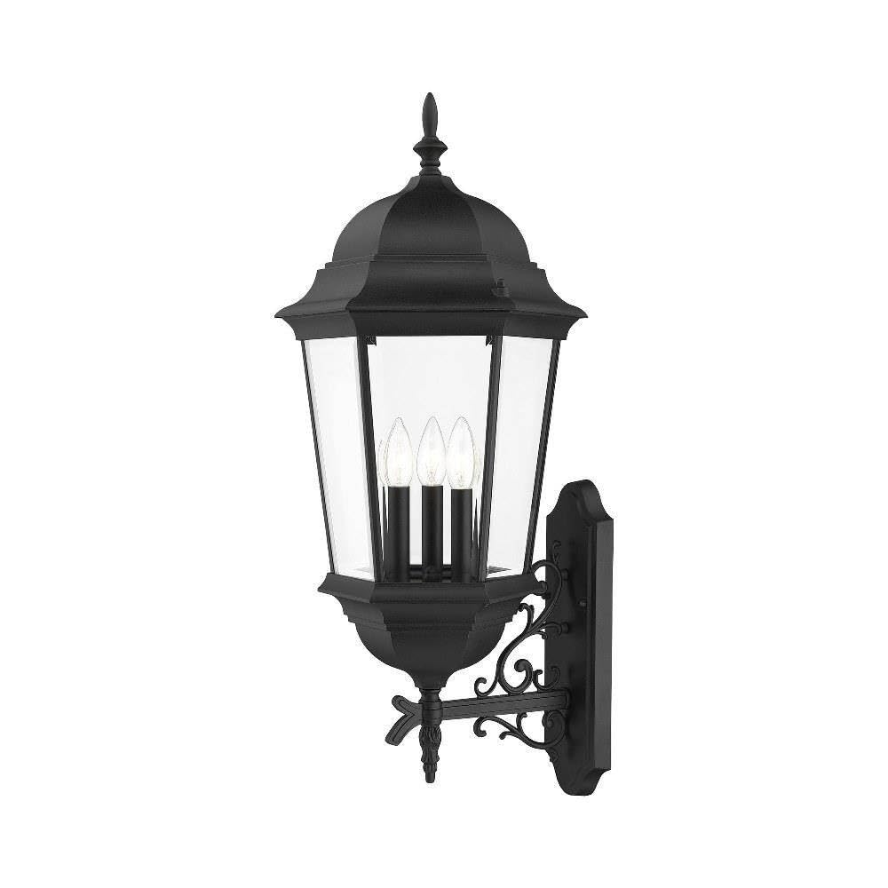 Livex Lighting 7566-14 Hamilton Traditional 3-Light Outdoor Wall Lantern with Clear Beveled Glass Shades, 30