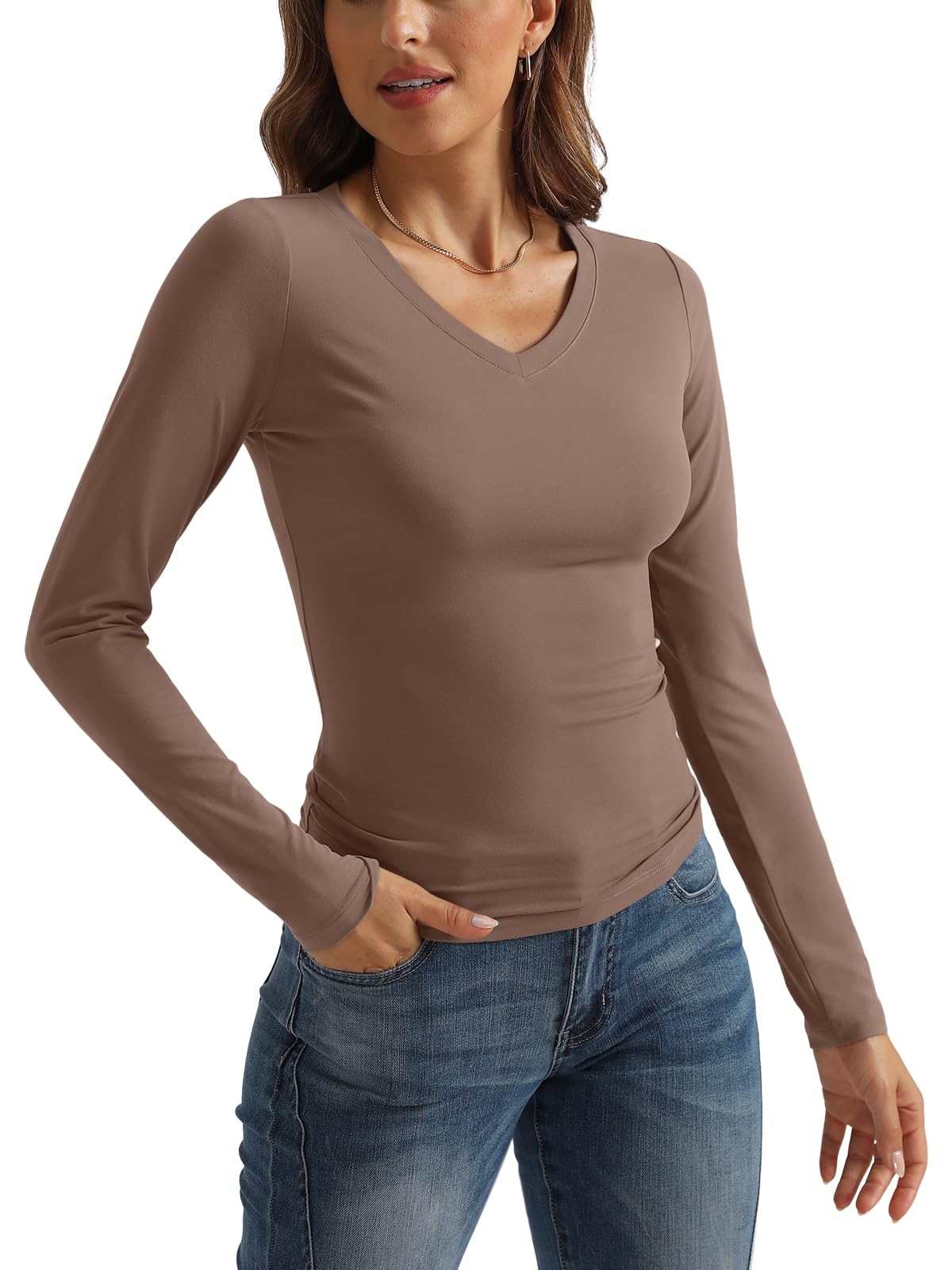 SUNBS Women's 3 Pack Long Sleeve V-Neck Slim Fit Layering Tops | Casual Crop Shirts for Fall 2025 Fashion | Perfect for Office Wear, Date Nights & Layered Outfits