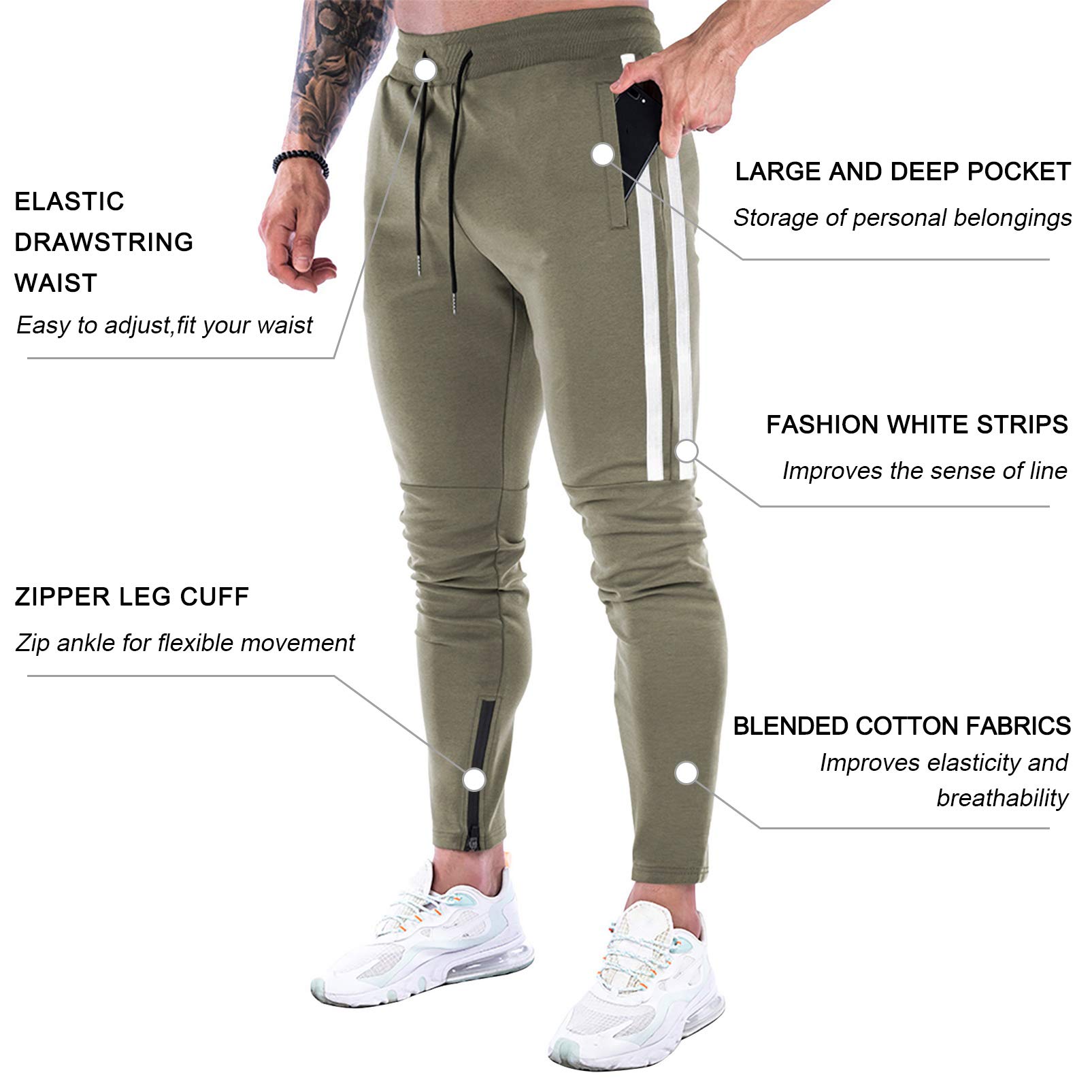 DIOTSR Men's Slim Fit Workout Jogger Pants - Breathable Running Sweatpants with Pockets for Gym, Training & Casual Wear | Striped Athletic Track Pants for Men