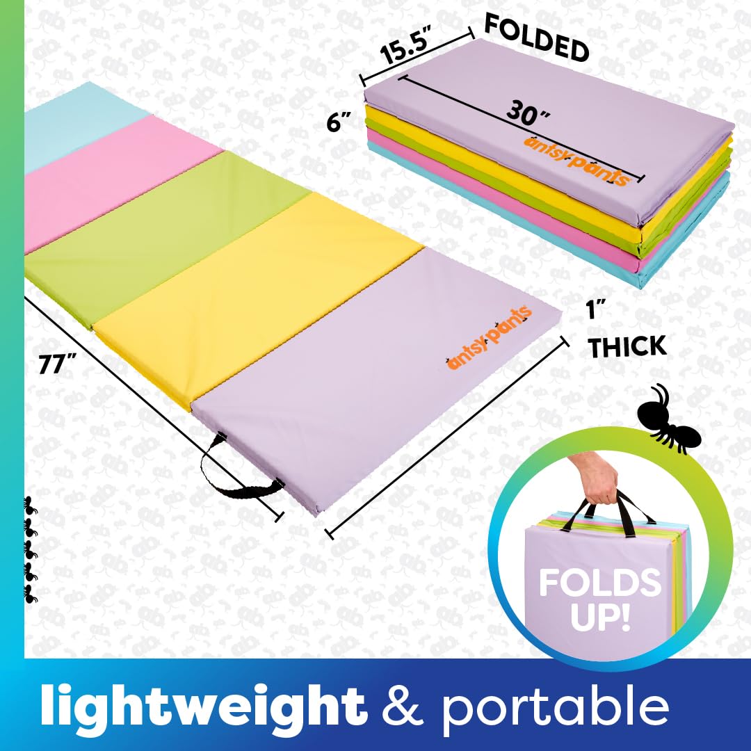 Foldable Gymnastics Mat for Kids - Thick Padded Tumbling Mat with Carrying Handle, Portable & Sturdy Exercise Mat for Home, School & Gym - Easy to Clean Play Mat for Tumbling, Yoga & Kids Activities