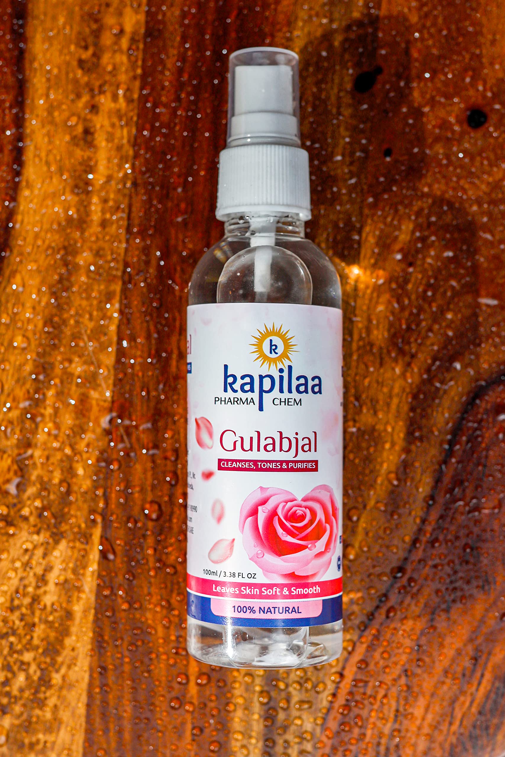 Kapilaa Pharma Chem Gulab Jal Spray - Pure Rose Water Mist for Hydrated, Glowing Skin | Premium Toner & Cleanser for Soft, Smooth Skin | Perfect for Daily Skincare Routine, Makeup Setting & Face Refreshment