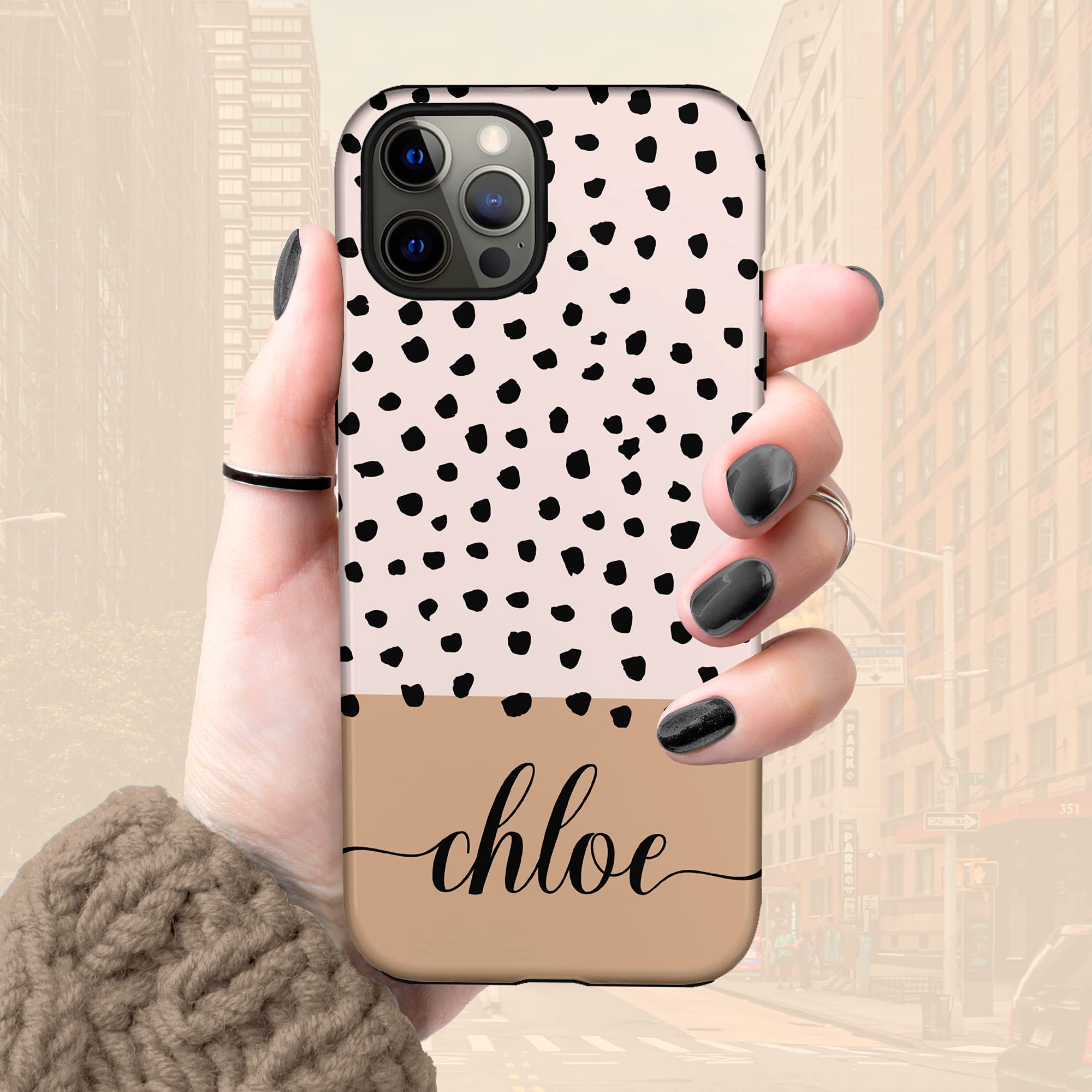 Custom Polka Dot Phone Case - Personalized Name Design for iPhone 16 Plus/15 Pro Max/14/13 Mini/12/11/X/XS Max/XR/7/8 - Cute Protective Cover for School, Work & Everyday Use
