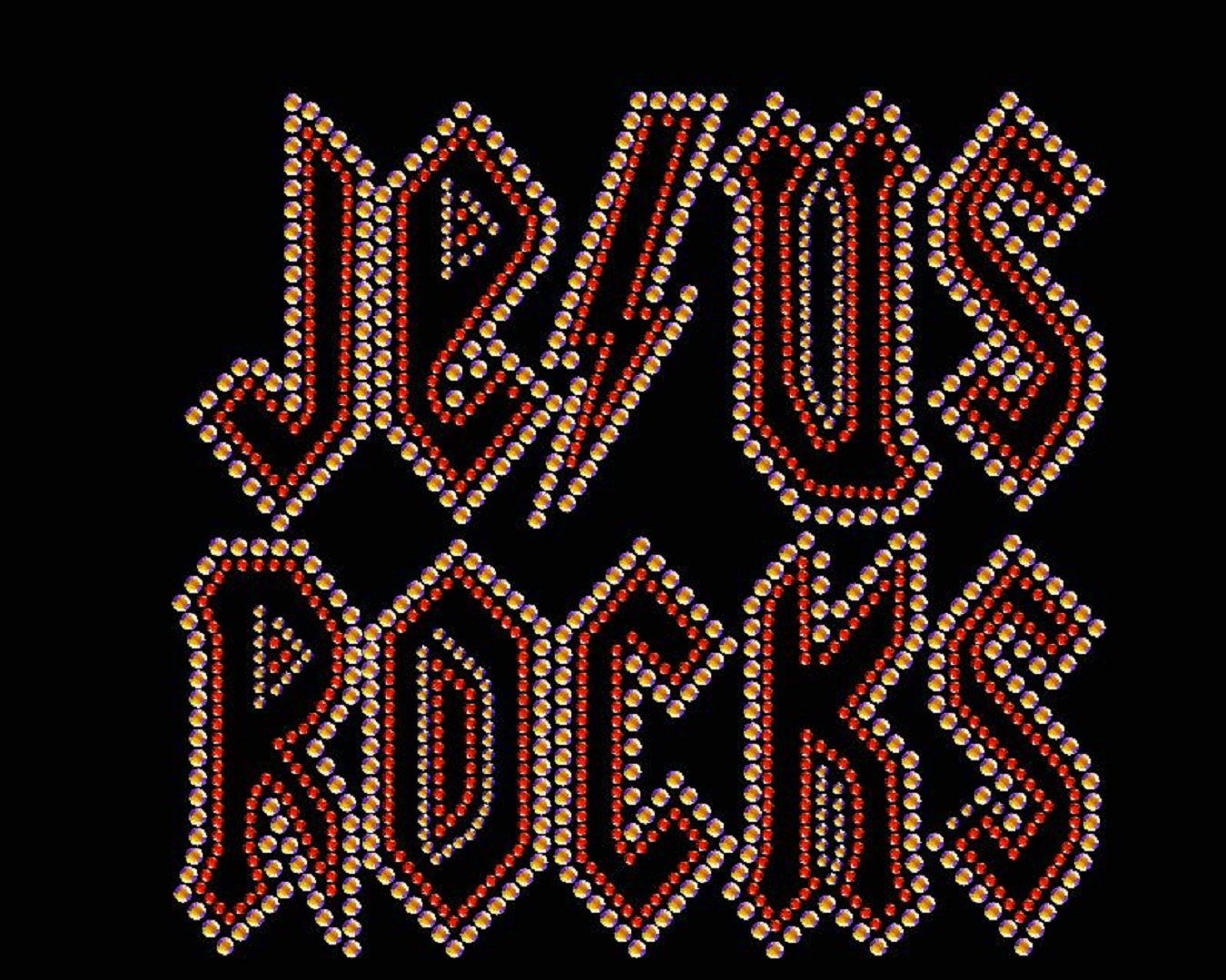Religious Jesus Rocks Rhinestone Iron-On T-Shirt Transfer - Perfect for Church Events, Christian Gatherings & Faith-Based Apparel