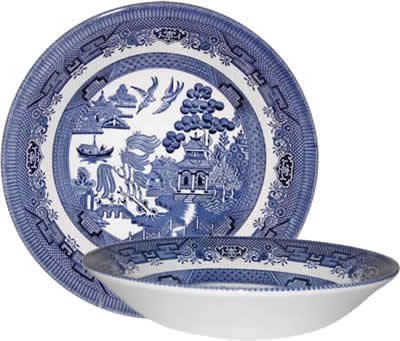 Premium Churchill Blue Willow Coupe Soup Bowls - 20cm Porcelain Dinnerware Set of 6 - Elegant Blue Floral Design - Perfect for Soup, Salad, Desserts & Formal Dining