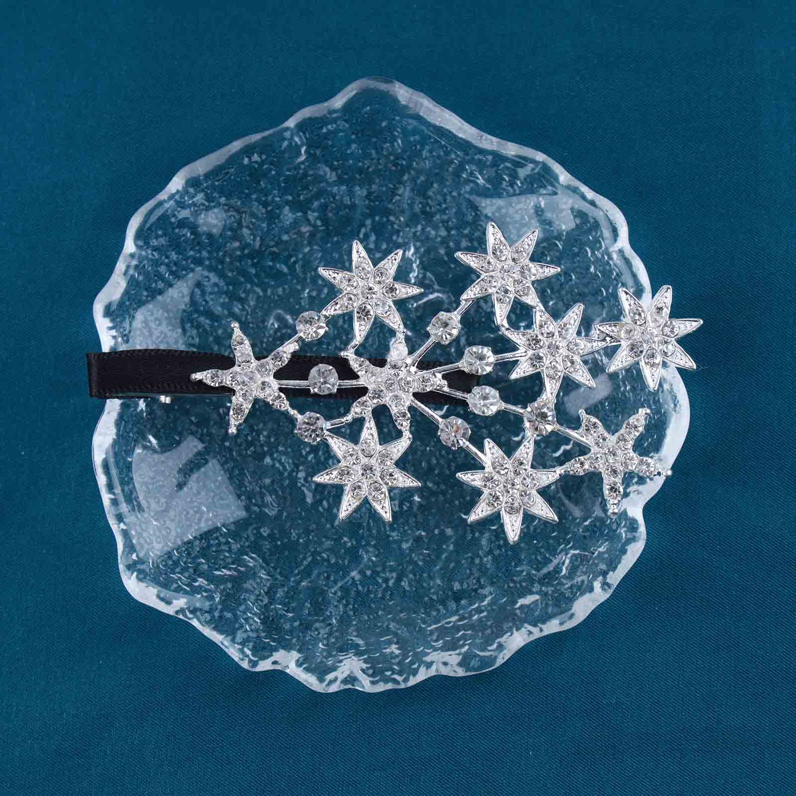 Dervivea Boho Sparkly Crystal Star Hair Clip - Silver Rhinestone Hair Barrette with CZ Cluster for Women & Girls - Perfect for Weddings, Parties & Everyday Glam Accessories