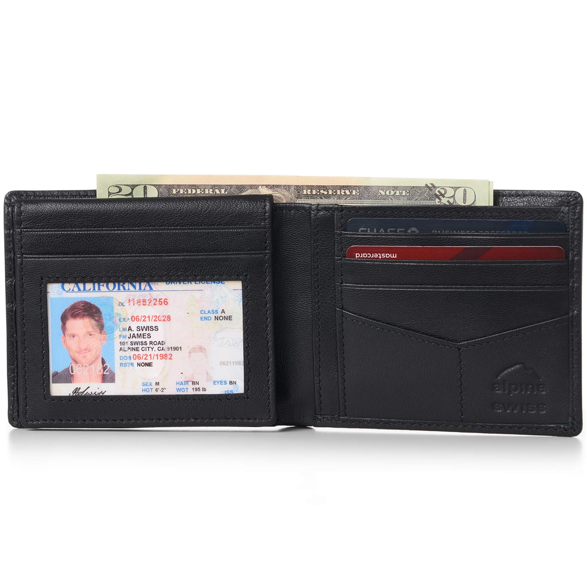 Alpine Swiss RFID Blocking Men's Wallet - Slim Bifold Leather Wallet with Divided Bill Compartment & Gift Box | Camden Collection | Perfect for Everyday Carry, Travel & Business Use