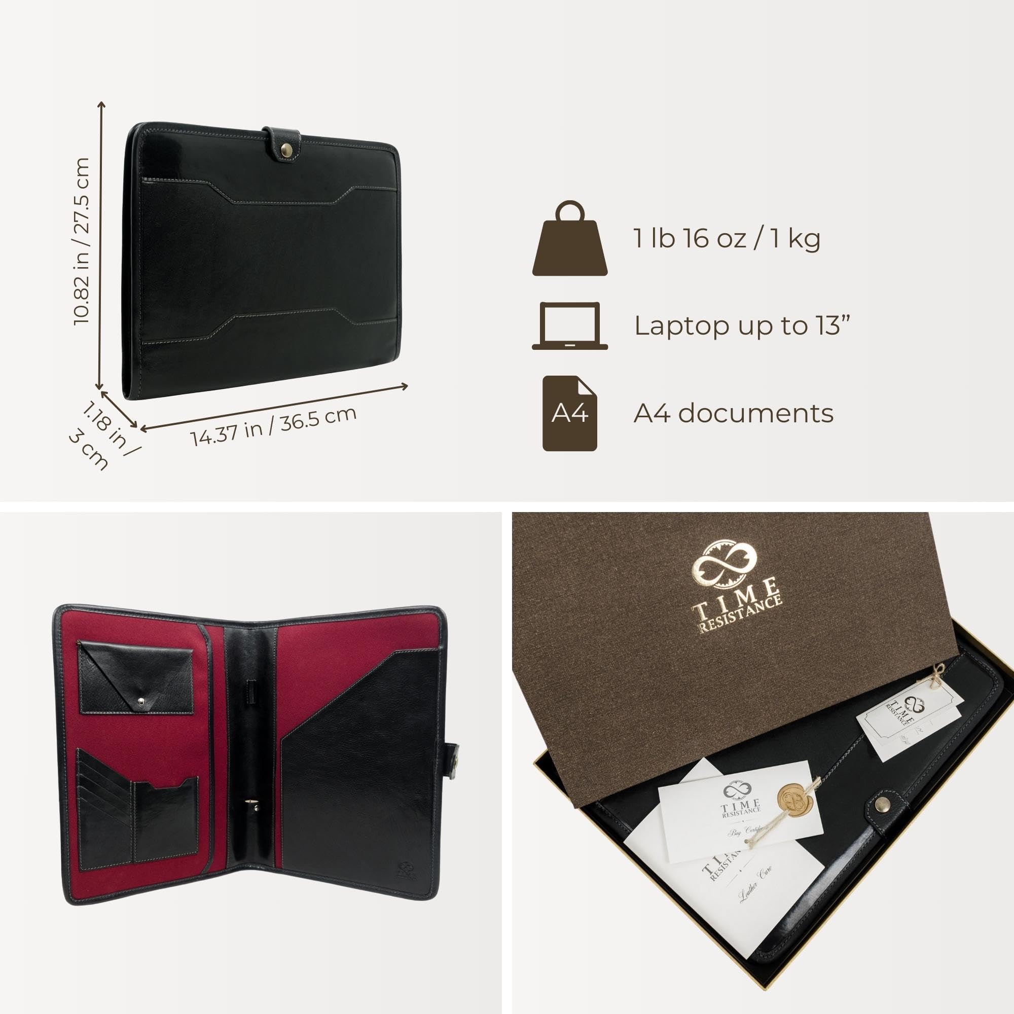 Premium A4 Leather Business Portfolio - Durable Document Organizer & 13