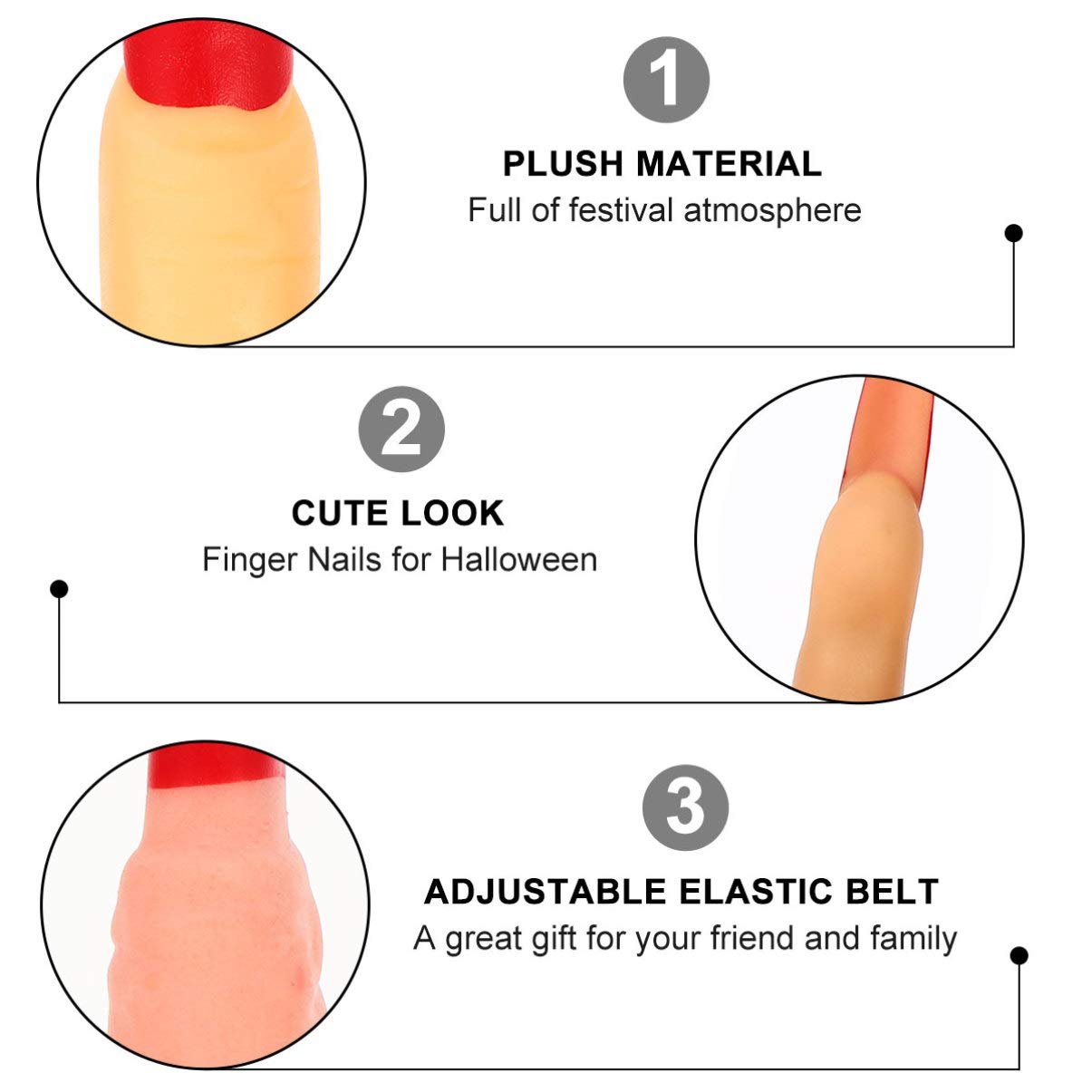 LALAFINA 60 Pcs Fake Witch Fingers - Scary Vampire & Zombie Nail Covers for Halloween Costume, Role Play, Nail Art & Party Decor (Red Plastic Finger Cots) - Perfect for Cosplay, Haunted Houses & Themed Events