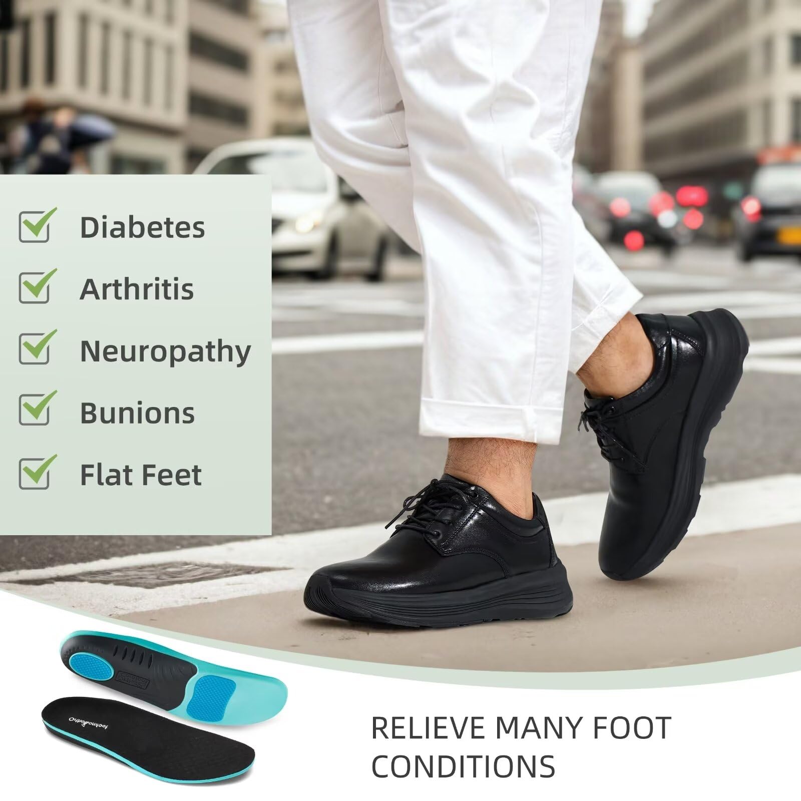 OrthoComfoot Men's Orthopedic Leather Dress Shoes - Arch Support Oxfords for Plantar Fasciitis & Heel Pain Relief - Comfortable Business & Casual Walking Shoes for Work, Travel & Daily Wear