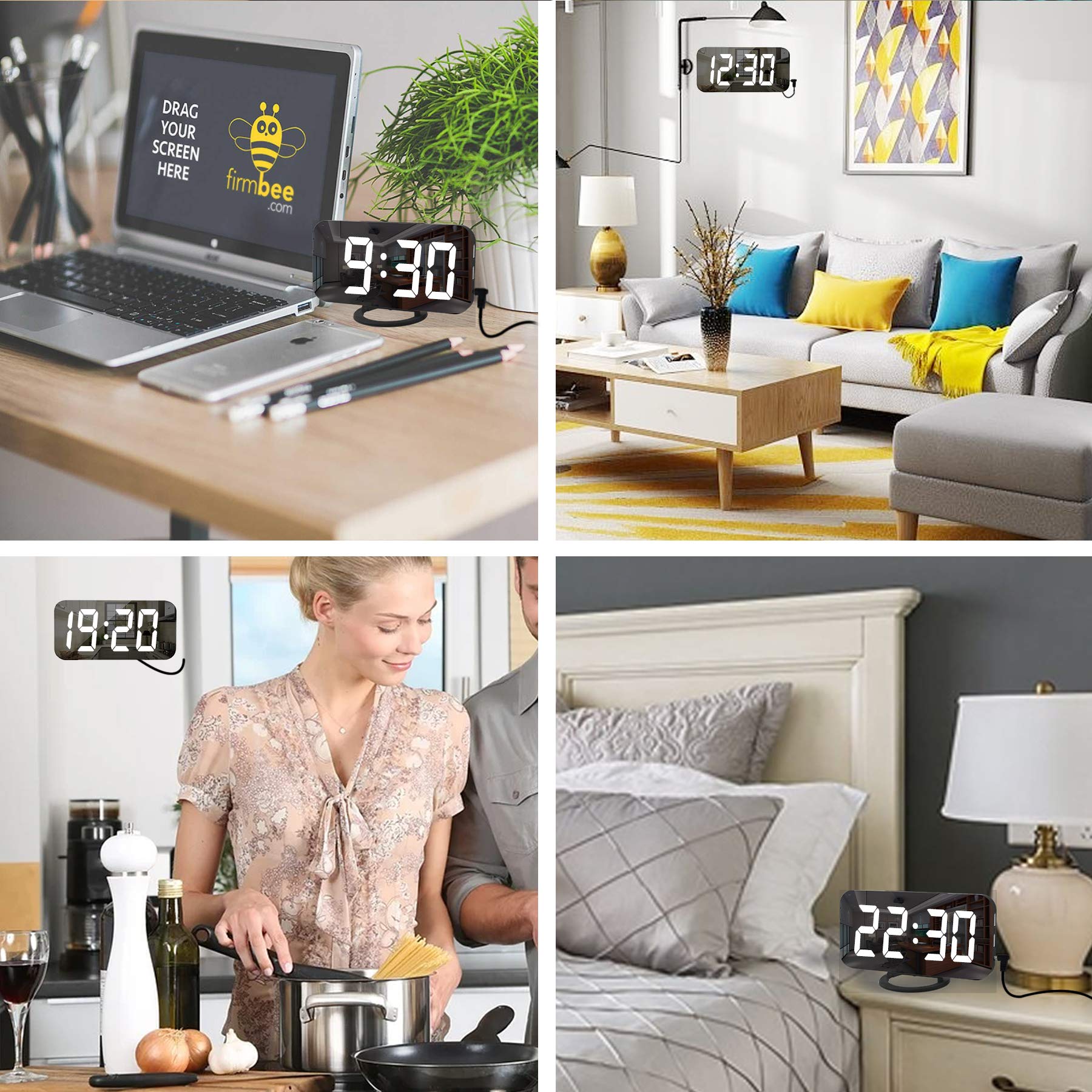 MOOGEE Digital Alarm Clock with LED Display, Auto Dimmer & 2 USB Charger Ports - Large 6.5
