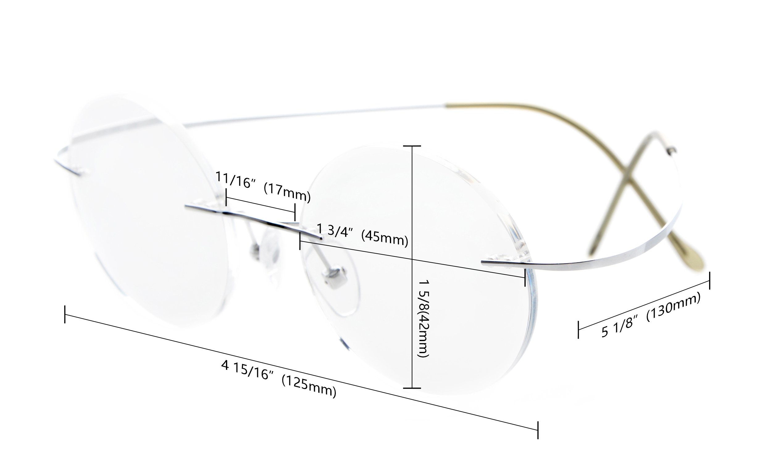 CessBlu Rimless Anti-Blue Light Titanium Round Computer Glasses for Women & Men - Reduce Eye Strain for Work, Gaming & Reading