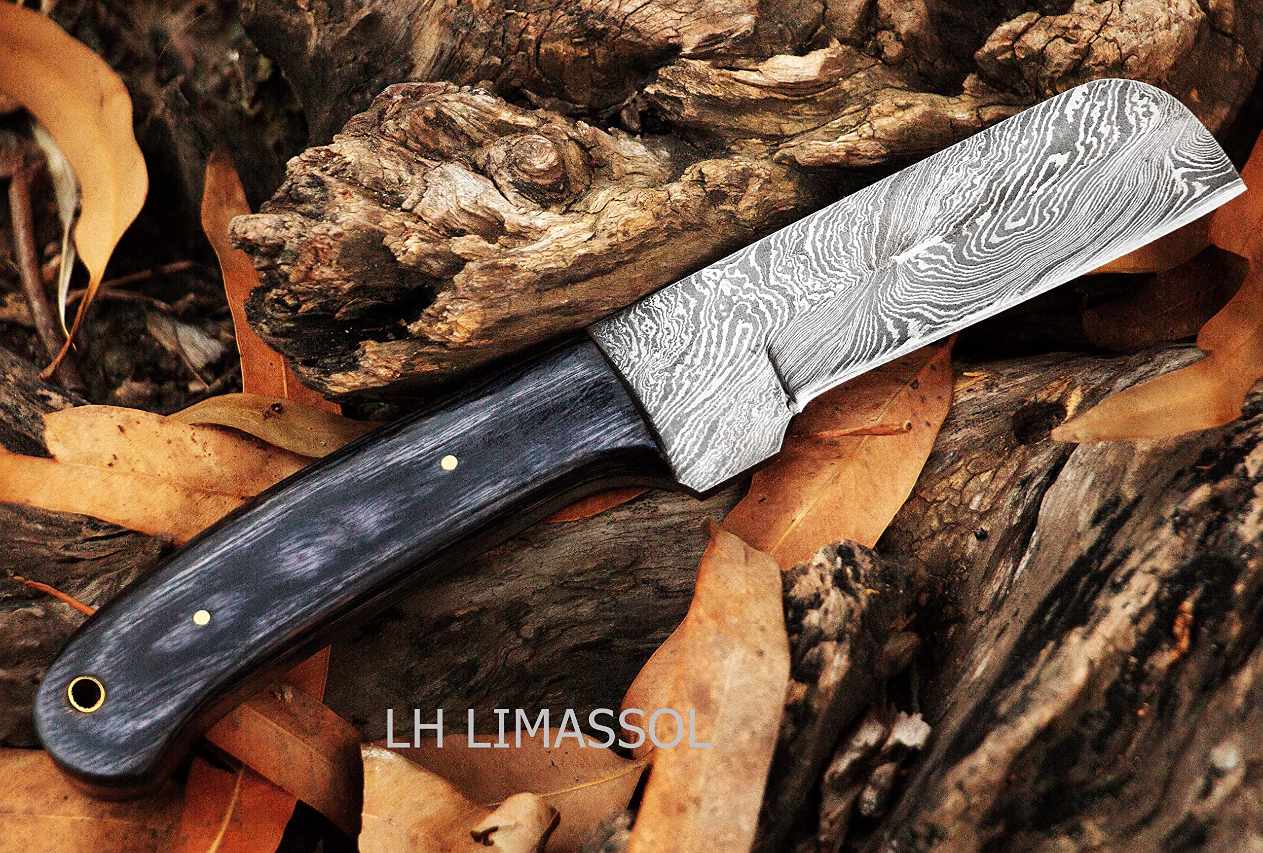 Handmade Damascus Steel Bull Cutter Knife - Custom Cowboy Knife with Genuine Leather Pancake Sheath | Hunting, Camping & Outdoor Survival Gear