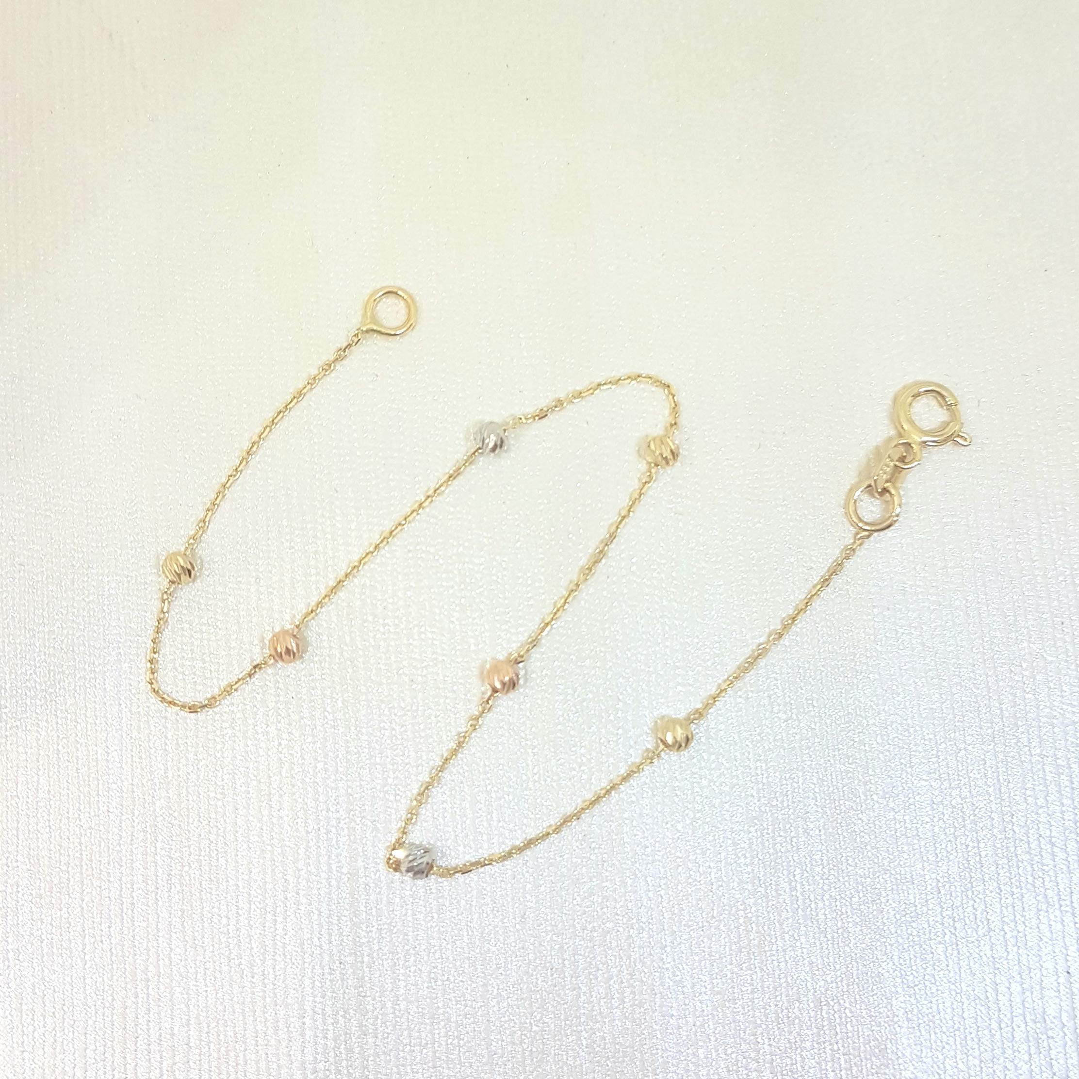 14K Real Solid Gold Single Row Beaded Ball Chain Bracelet for Women - Elegant Dainty Jewelry Gift for Her - Perfect for Everyday Wear, Special Occasions & Gifts