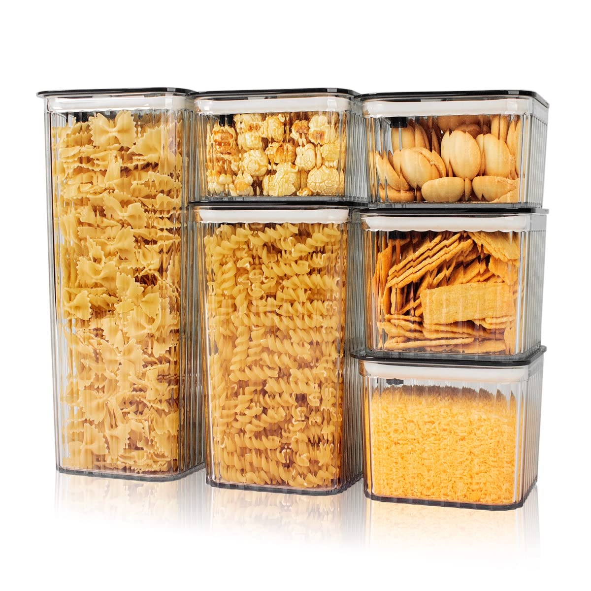 6-Pack Airtight Plastic Food Storage Containers with Lids - Clear Pantry Organizers for Flour, Sugar, Rice & Dry Goods - Kitchen & Pantry Organization Essentials
