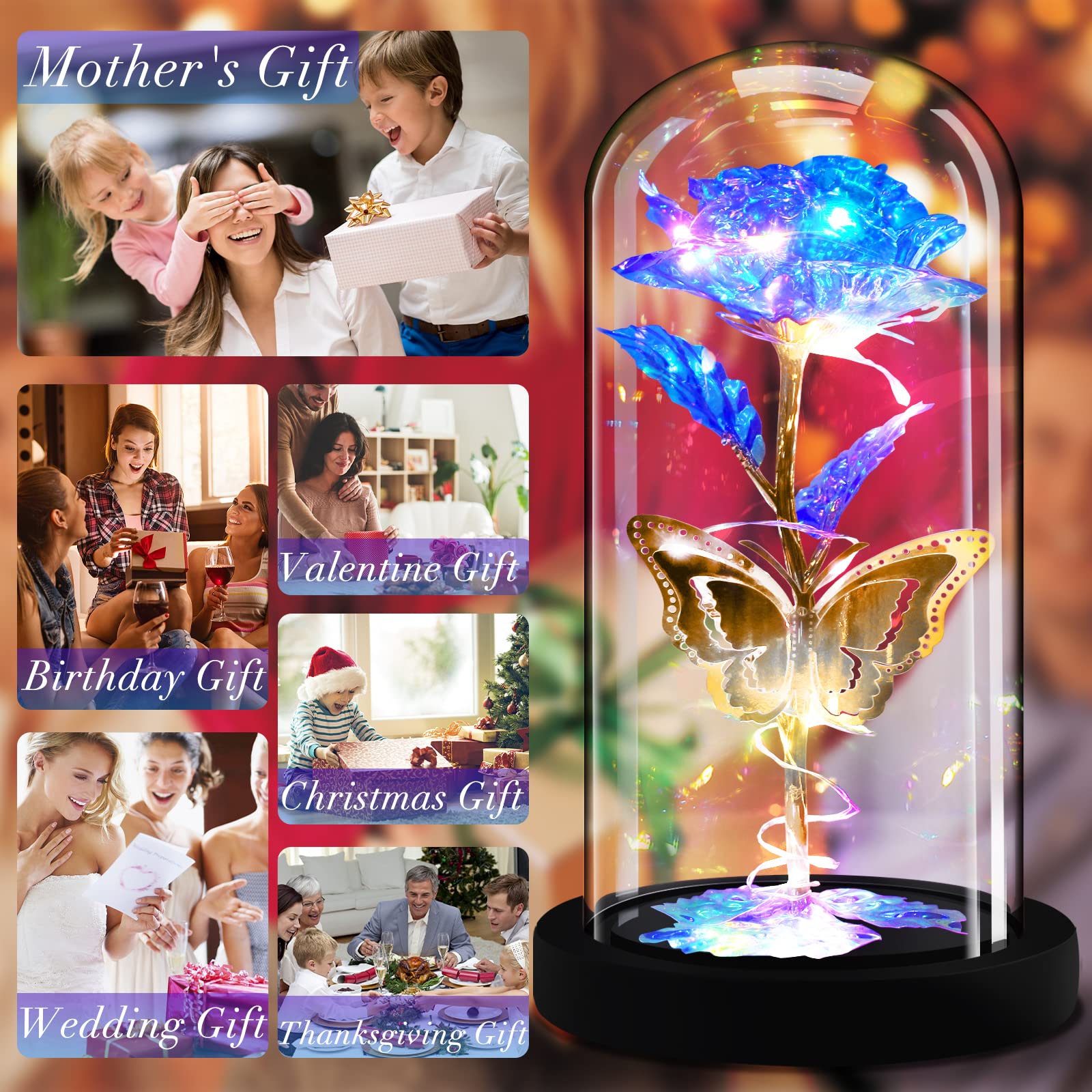 AHNNER Valentine's Day Rose Gift - Eternal Rose in Glass Dome for Women, Wife, Mom, Girlfriend | Beauty and The Beast Inspired LED Rose Light | Perfect Birthday, Anniversary & Romantic Gift for Her | Home Decor, Bedroom Night Light, Wedding Centerpiece