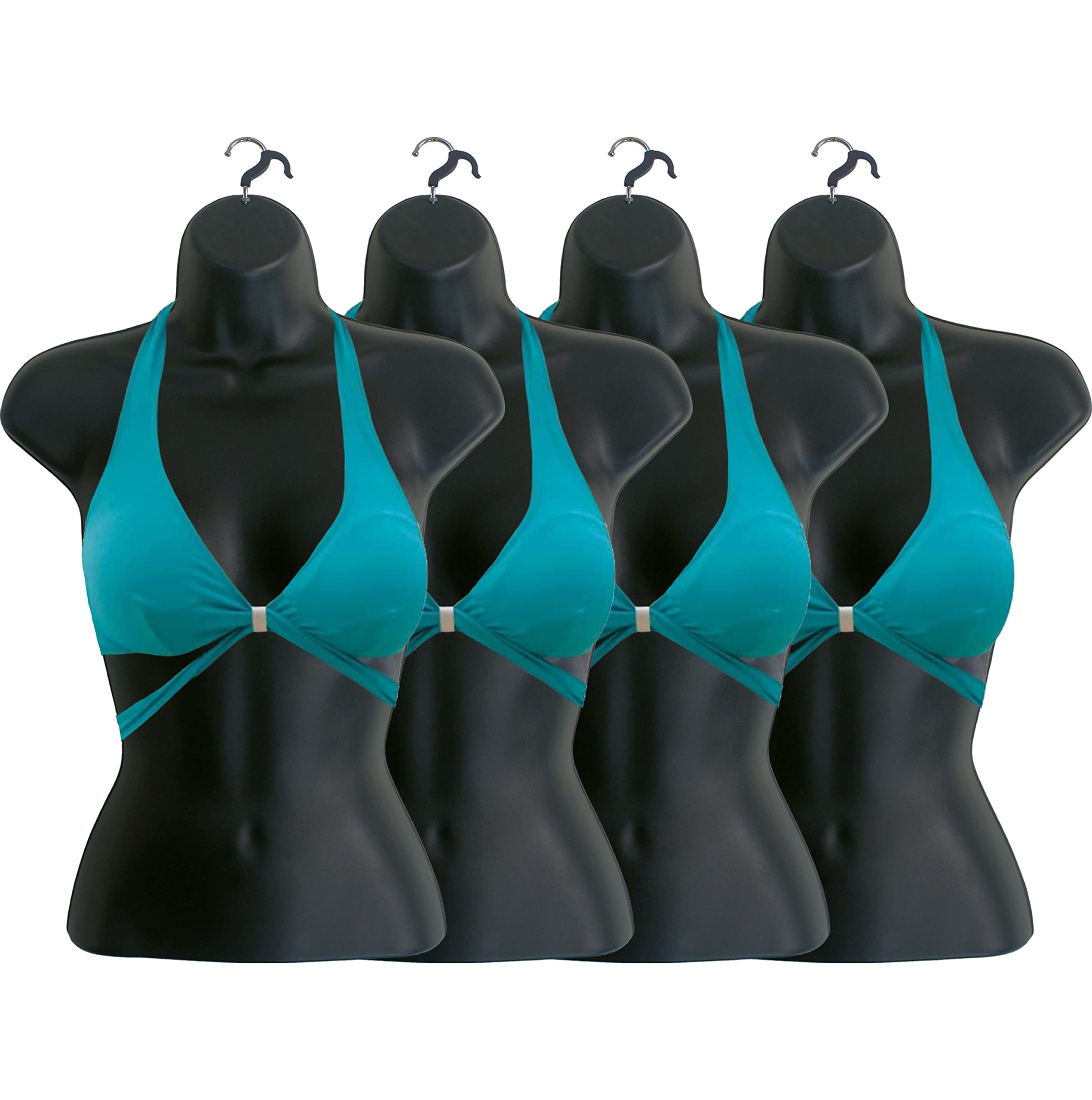 Black Female Hollow Back Mannequin Torso Set with Hanging Hook - Size S/M (4 Pack) - Perfect for Boutique Displays, Fashion Photography, and Retail Store Visual Merchandising