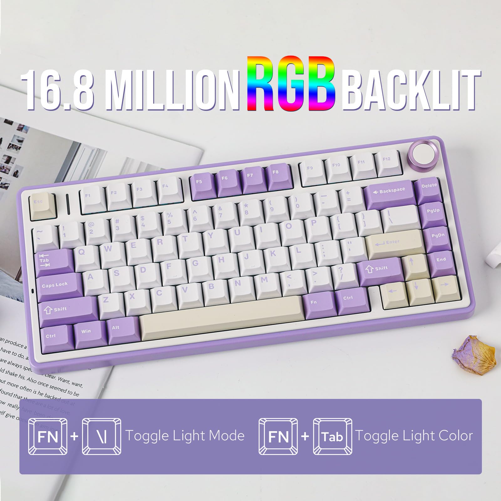 EPOMAKER x Aula F75 75% Wireless Mechanical Keyboard - Hot Swappable Gaming Keyboard with 5-Layer Padding & Knob, Bluetooth/2.4GHz/USB-C, RGB Backlit (Purple, LEOBOG Reaper Switch) - Perfect for PC Gaming, Office Work & Typing Enthusiasts