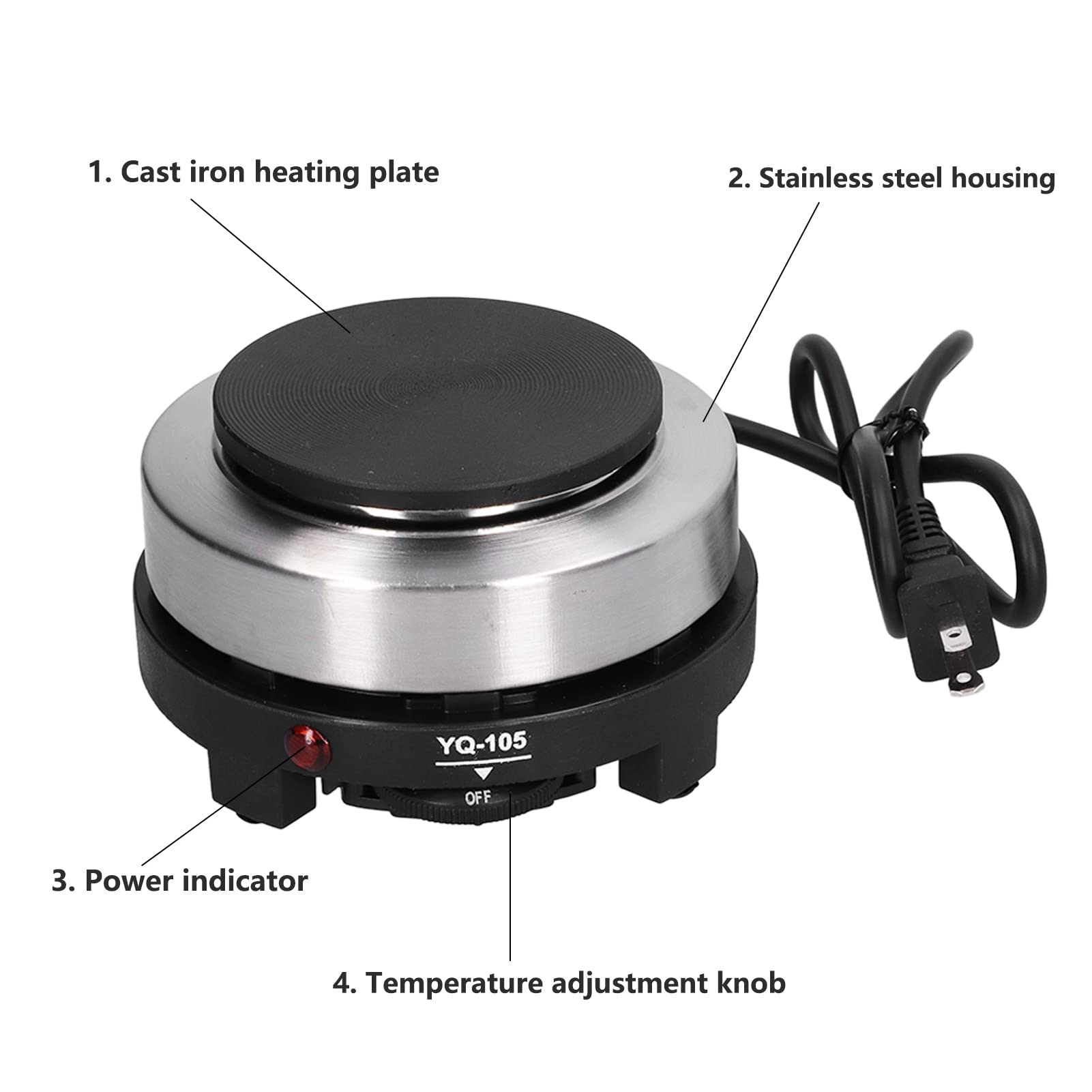 500W Small Electric Hot Plate - 5 Temperature Settings with Power Indicator Light for Heating Coffee, Tea, Milk - Perfect for Home, Office & Dorm Use