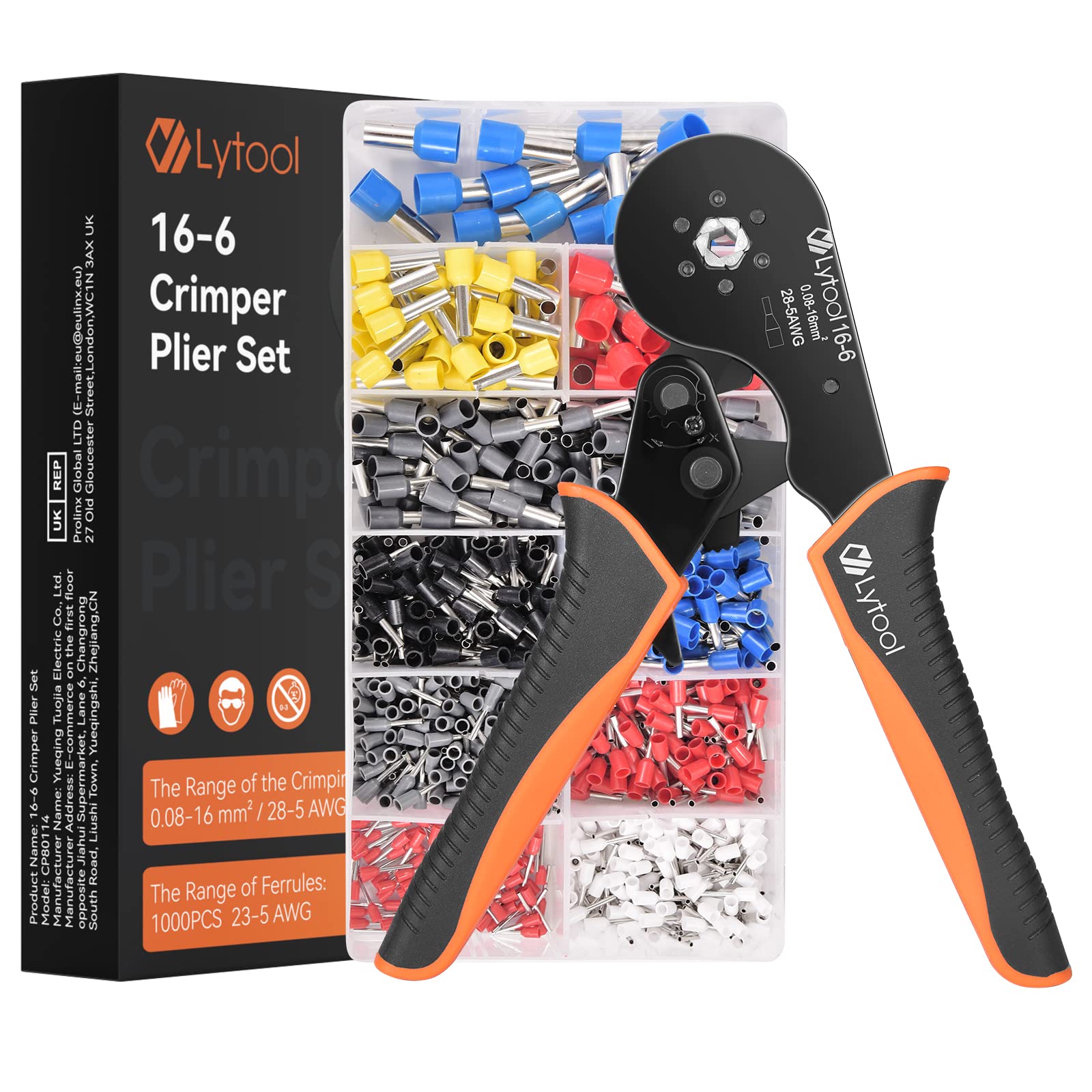 Lytool Professional Ferrule Crimping Tool Kit - AWG28-5/0.08-16mm² Wire Crimper Pliers with 1000PCS Ferrules Connectors & Hexagonal Crimper - Perfect for Electrical Wiring, DIY Projects, and Industrial Applications