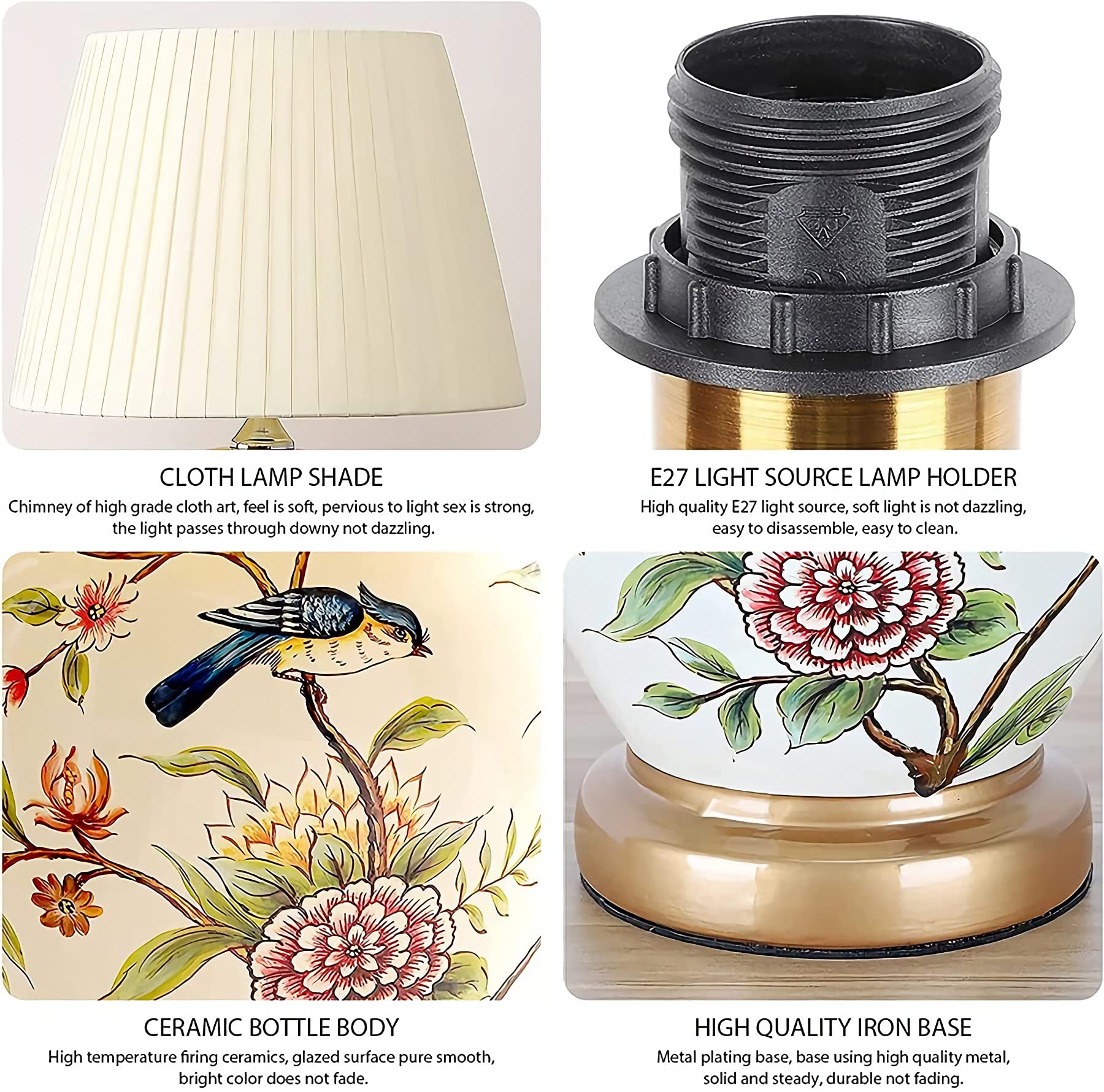 Modern Asian Chinese Style Ceramic Table Lamp with Fabric Bell Shade - Traditional Home Decor for Living Room, Bedroom, Office & Nightstand | Perfect for Beach House, Entryway & Family Spaces (White)