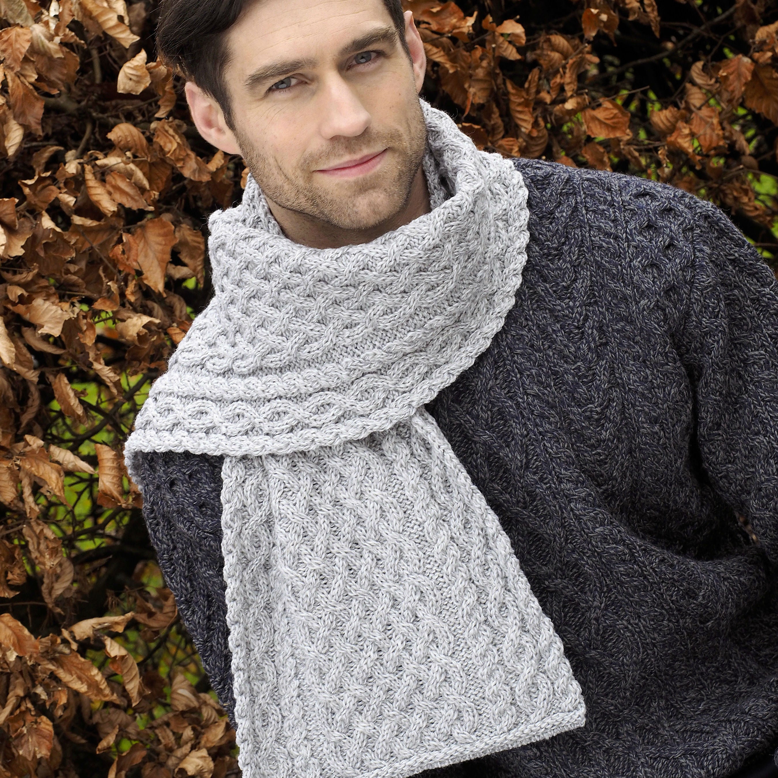 Aran Trellis Knit Scarf for Men & Women - Soft Winter Warm Scarf in 3 Colors (Cream, Gray, Navy) - Perfect for Cold Weather, Outdoor Activities & Fashion Accessories