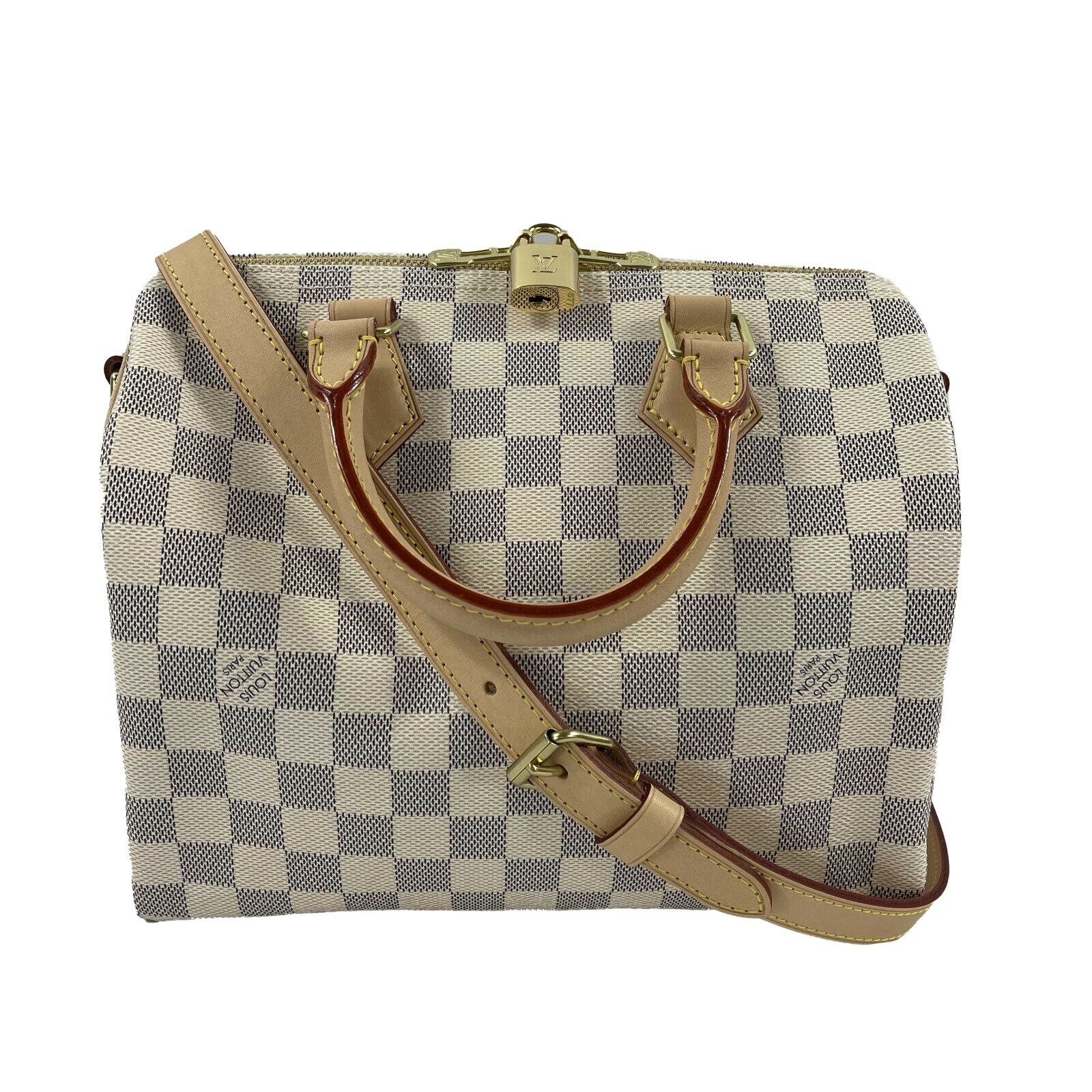 Authentic Louis Vuitton Damier Azur Speedy 25 Bandouliere Crossbody Bag with Adjustable Strap - Luxury Shoulder & Top Handle Purse for Women, Perfect for Travel, Work & Everyday Use