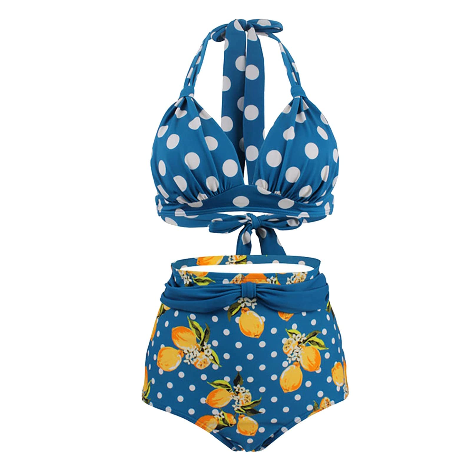 Retro Polka Dot Halter High Waist Bikini Set - Women's Two Piece Bathing Suit with Shorts Bottom - Black Swimwear for Beach, Pool & Summer Vacations
