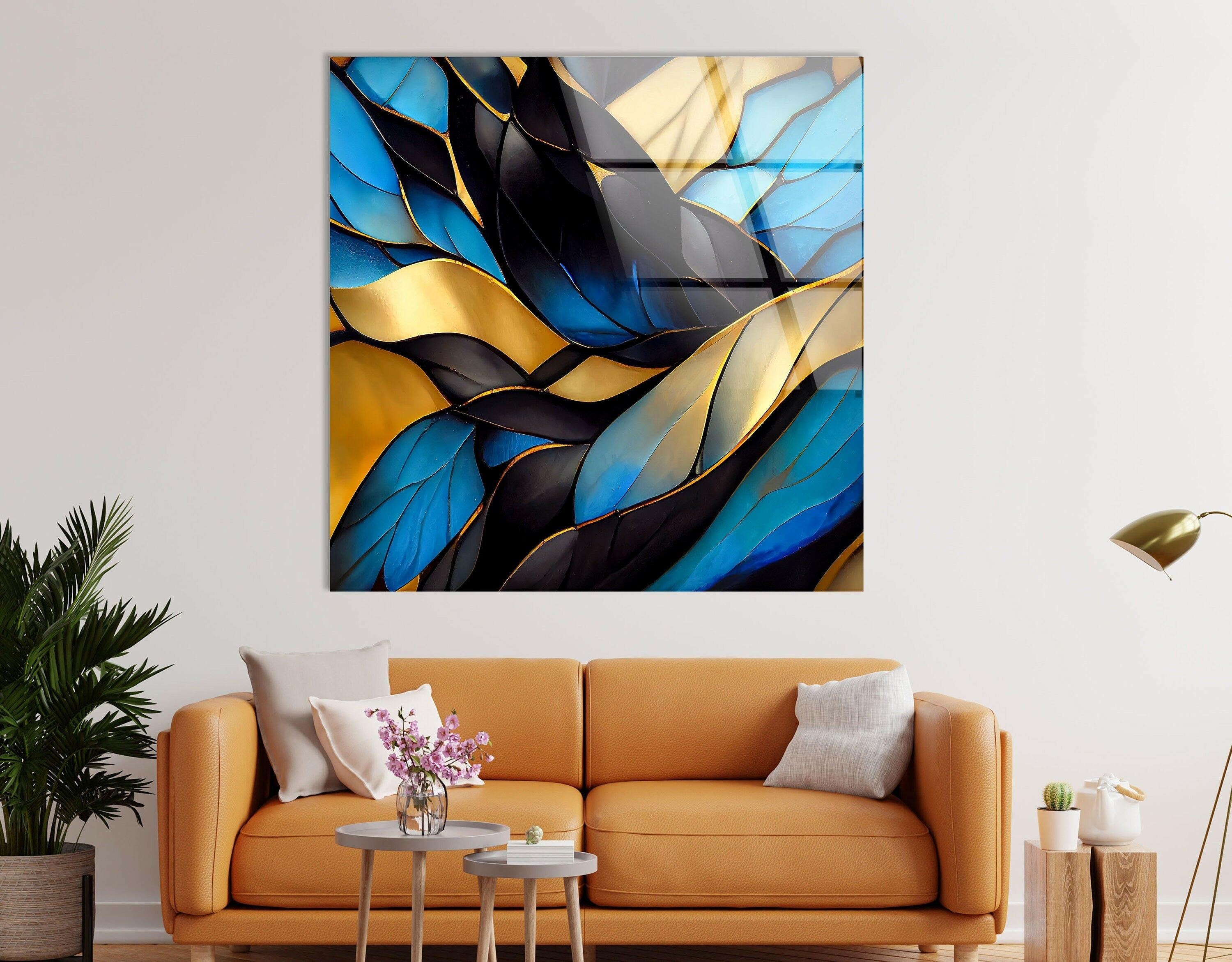 Blue Stained Waves Glass Wall Art - Handmade Ocean Themed Decorative Panel for Living Room, Bedroom & Office - Perfect Coastal Home Decor Gift