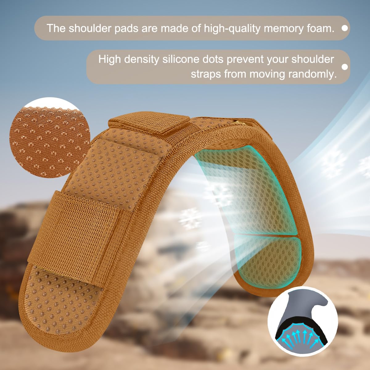 ZINZ 2-Pack Universal Shoulder Pad with Ultra Thick Cushion - Anti-Slip & Breathable Design for Luggage, Backpacks & Crossbody Bags (Khaki) - Perfect for Travel, Commuting & Daily Use