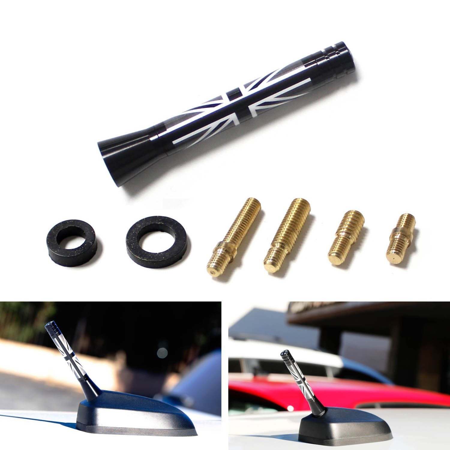 3 Pack Black & White Union Jack Flag Short Antenna for MINI Cooper All Models - Stylish Car Accessory for MINI Enthusiasts & British Car Lovers