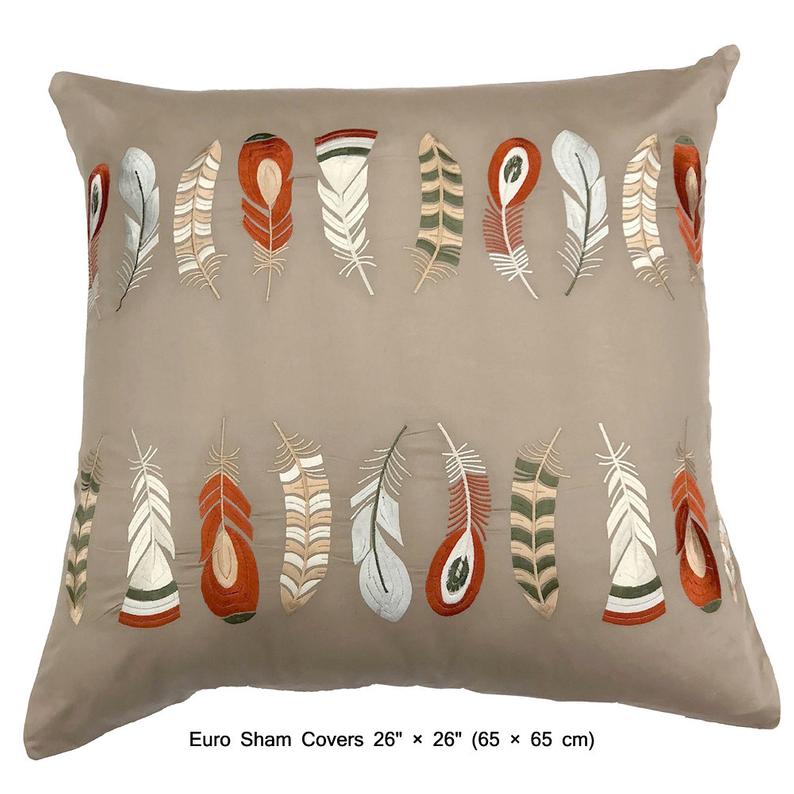Beige Feather Embroidery Cotton Duvet Cover Set - Soft Orange Bedding for Cozy Bedroom Decor | Perfect for Master Bedroom, Guest Room & Dorm